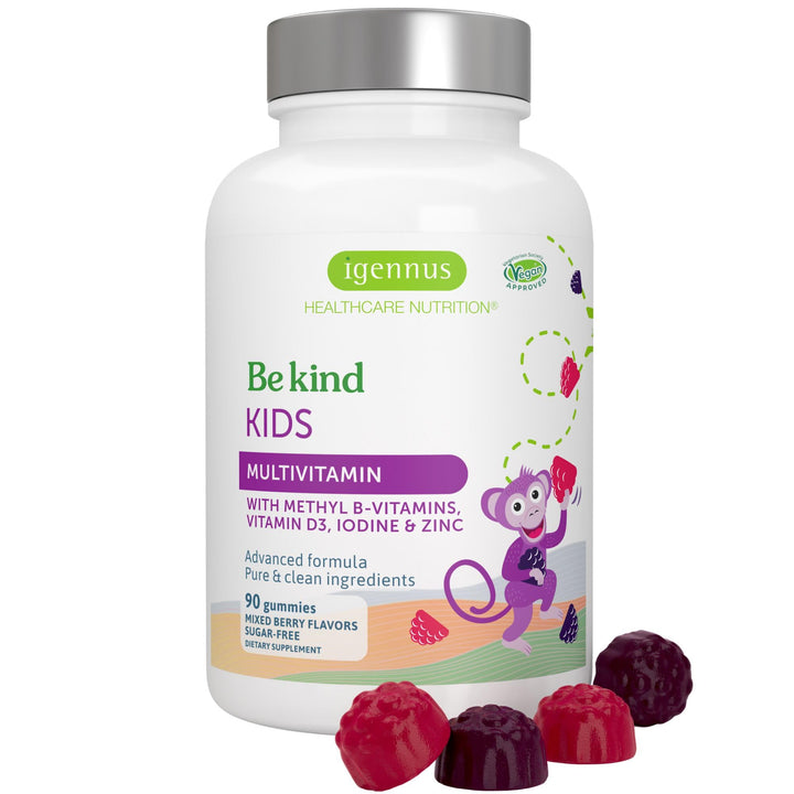Igennus Methylated Kids Multivitamin Gummy, MTHFR Supplement with B-Vitamins & Vitamin D, No Artificial Sweeteners or Flavors, Sugar Free, Age 4+, 90 Berry Gummies, Non-GMO, Halal, Clean Label