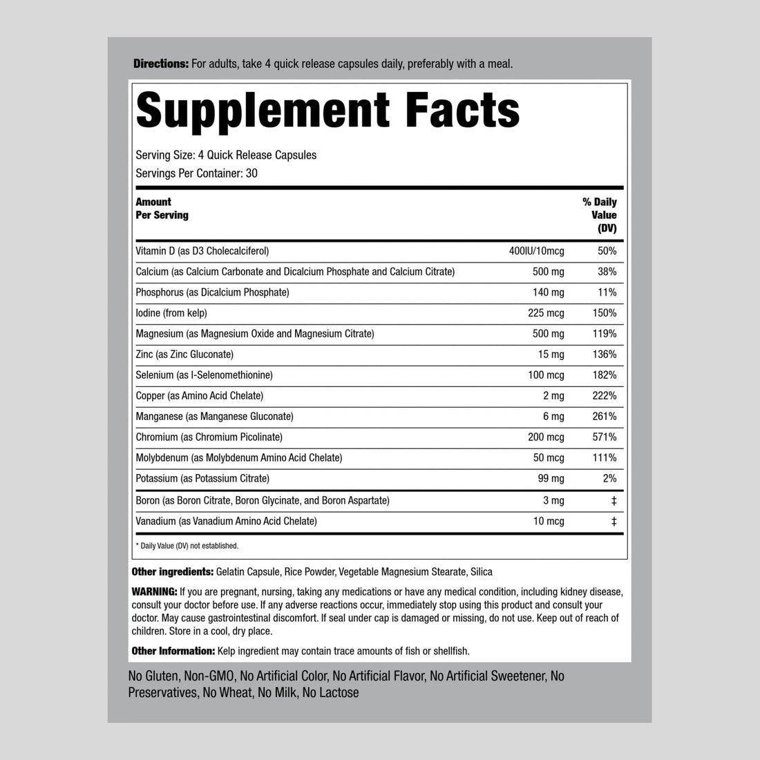 Piping Rock Mega Multi Mineral Chelated Supplement | 120 Capsules | Iron Free | Non-GMO, Gluten Free