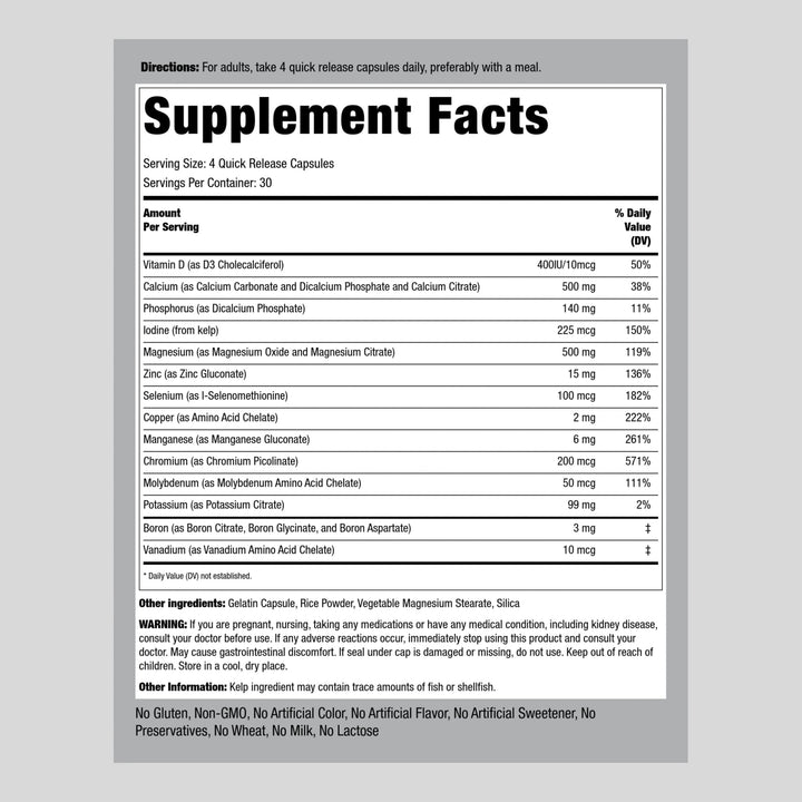 Piping Rock Mega Multi Mineral Chelated Supplement | 120 Capsules | Iron Free | Non-GMO, Gluten Free