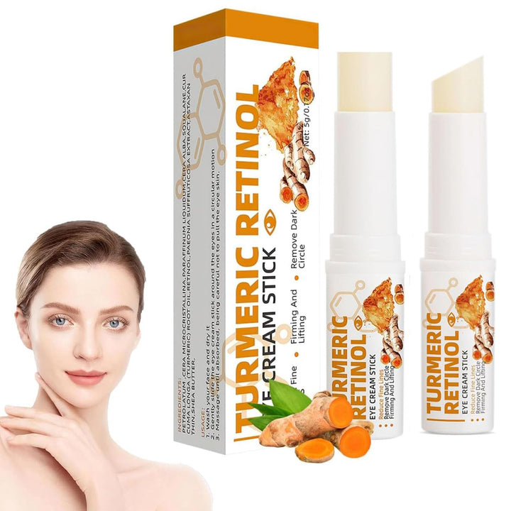 2PCS Turmeric Retinol Eye Cream Stick,Lumibalm for Under Eye Bags, Eye Balm Stick Hydrating,Lumistick for Puffiness and Bags Reduces,Anti Aging Eye Balm Stick Hydrating