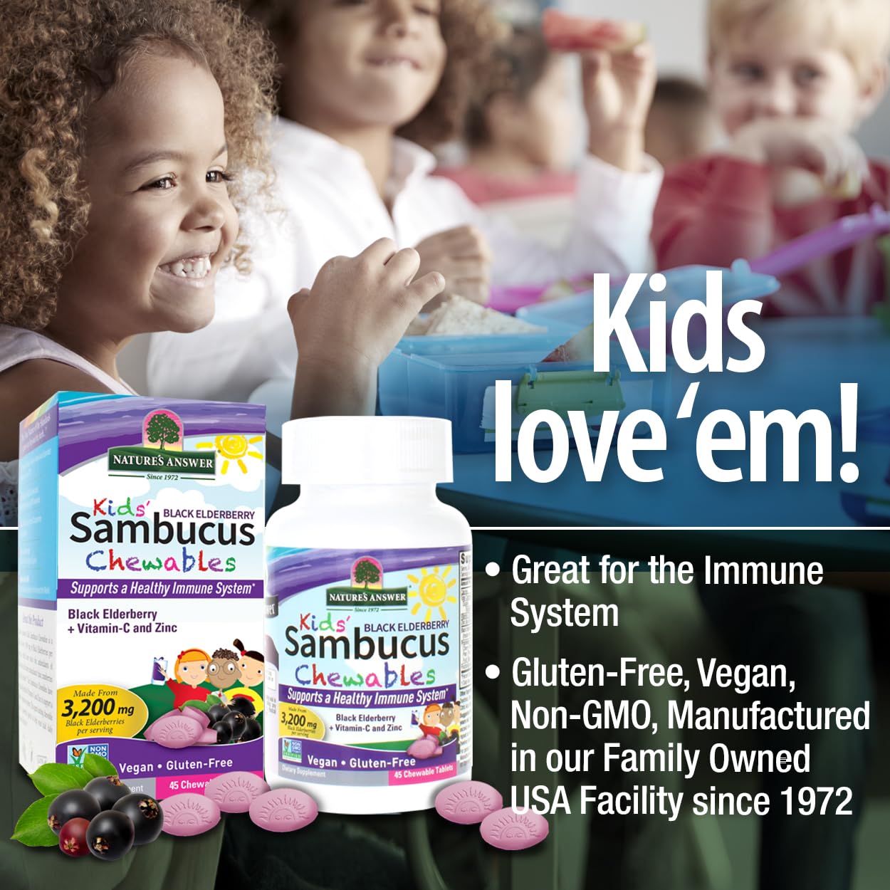 Nature's Answer Kids Sambucus Chewables Black Elderberry with Vitamin C and Zinc