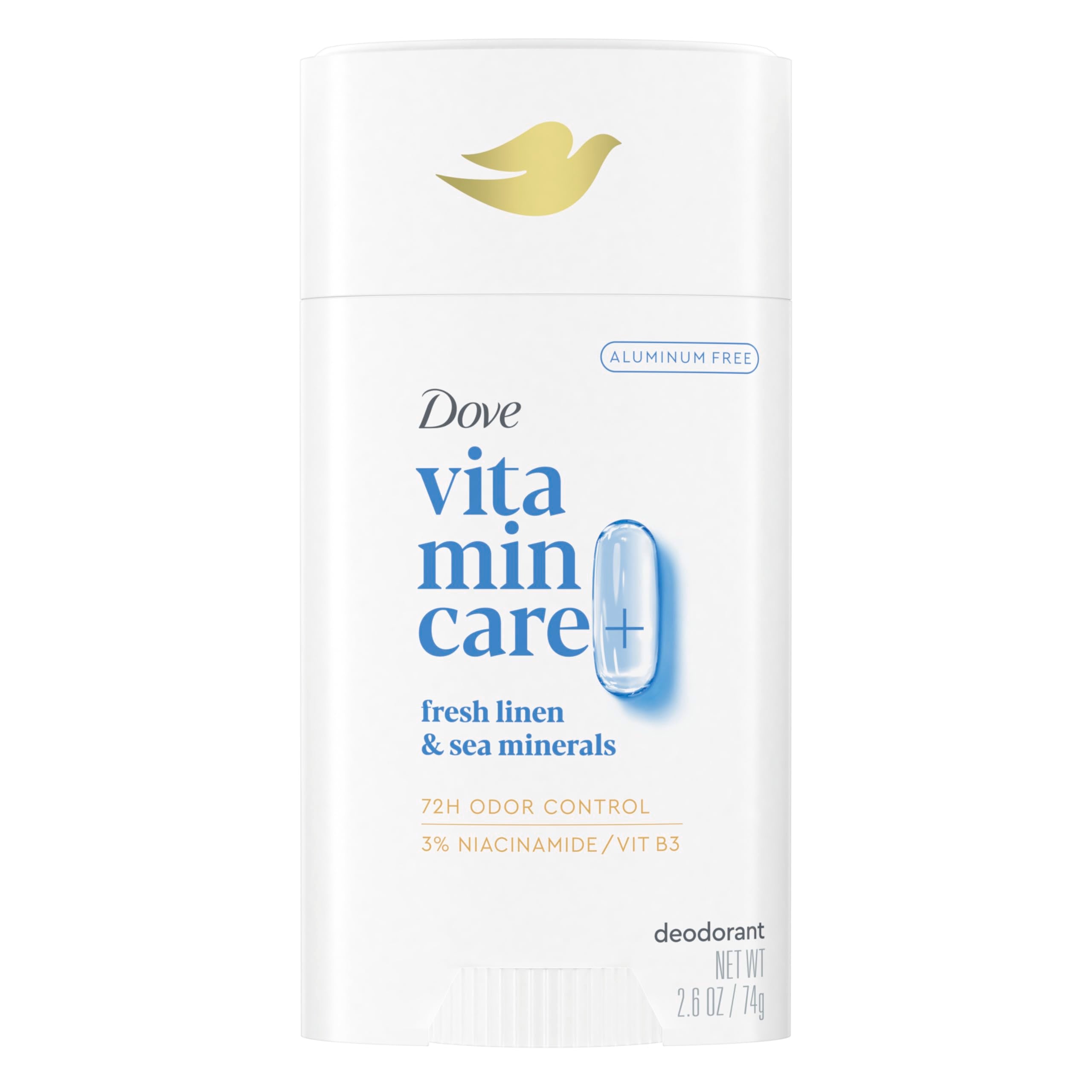 Dove VitaminCare+ Deodorant Stick Fresh Linen & Sea Mineral Aluminum Free 2.6 oz