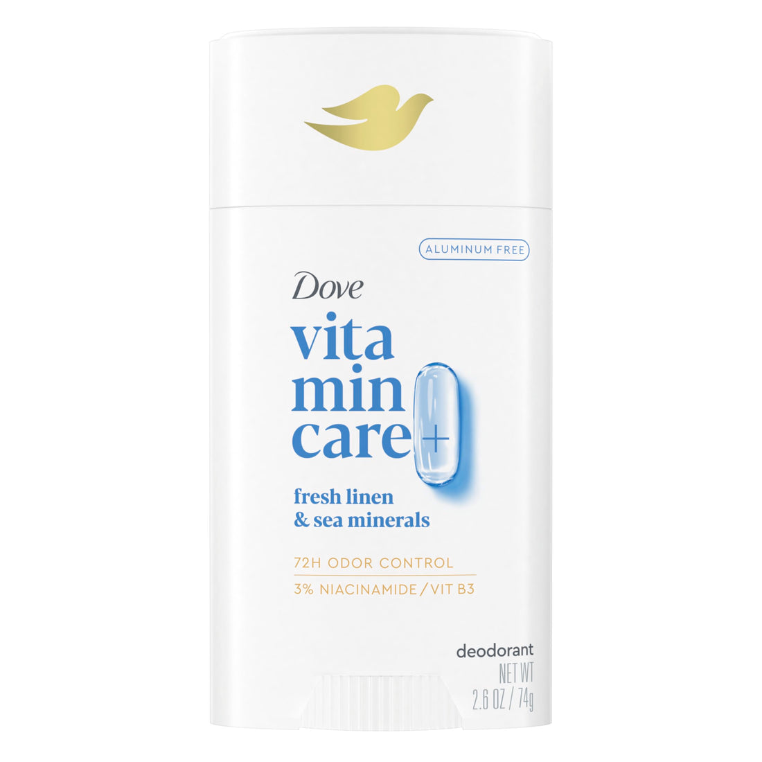 Dove VitaminCare+ Deodorant Stick Fresh Linen & Sea Mineral Aluminum Free 2.6 oz