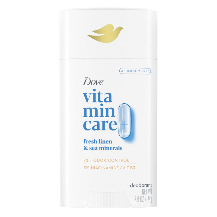 Dove VitaminCare+ Deodorant Stick Fresh Linen & Sea Mineral Aluminum Free 2.6 oz