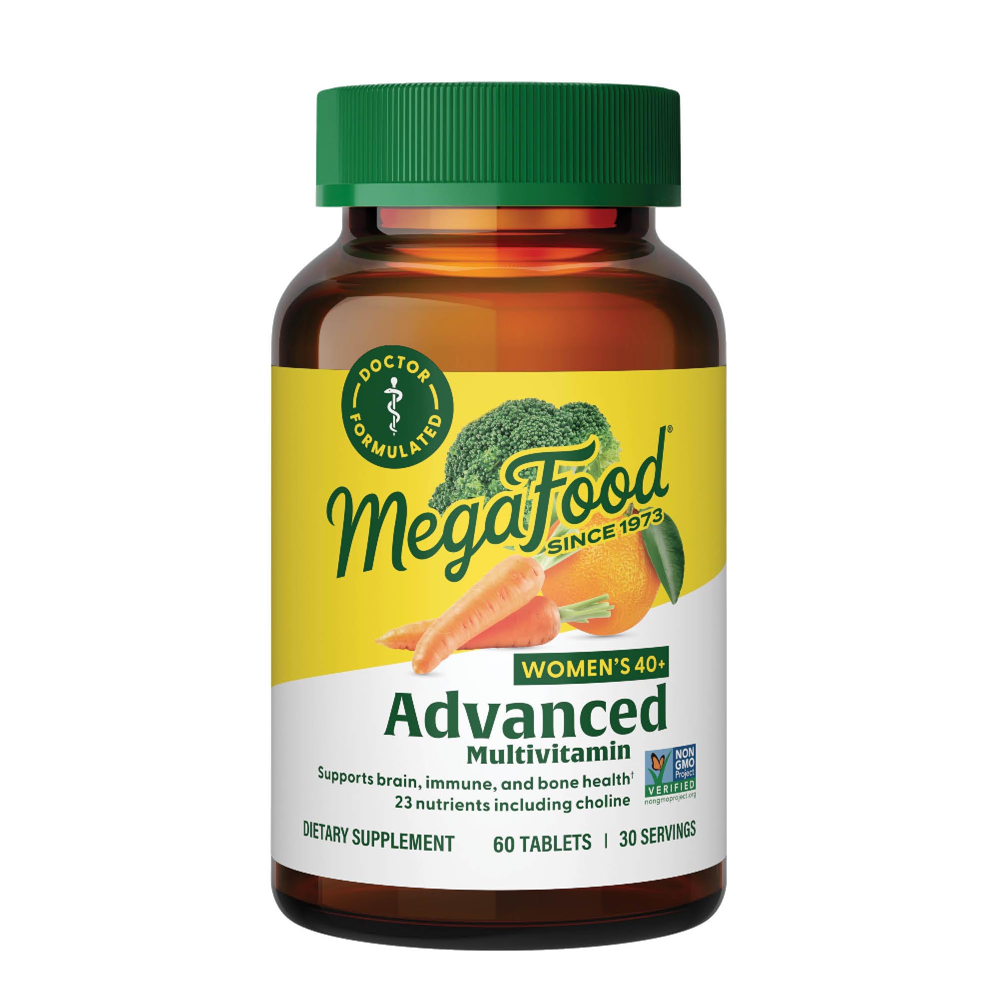 MegaFood Women's 40+ Advanced Multivitamin for Women - Dr Formulated - Vitamin B, Vitamin D3, Vitamin K2 & Choline - Energy Metabolism; Brain Health & Bone Health - Vegetarian - 60 Tabs (30 servings)