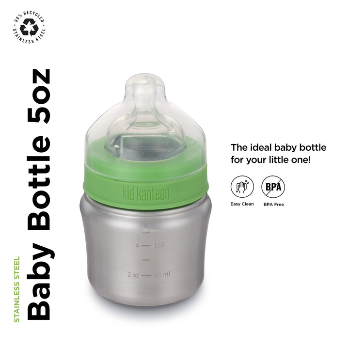 Klean Kanteen Kid Baby Bottle with Lid, Brushed Stainless, One Size/5 oz