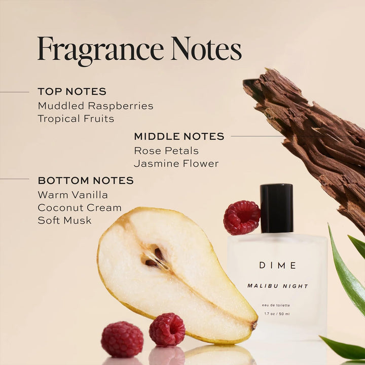 DIME Beauty Malibu Night Perfume, The Perfect Light and Floral Musk, Coconut Musk and Berries Scent, Hypoallergenic Clean Fragrance, Made in the United States, Eau de Toilette For Women (Malibu Night)