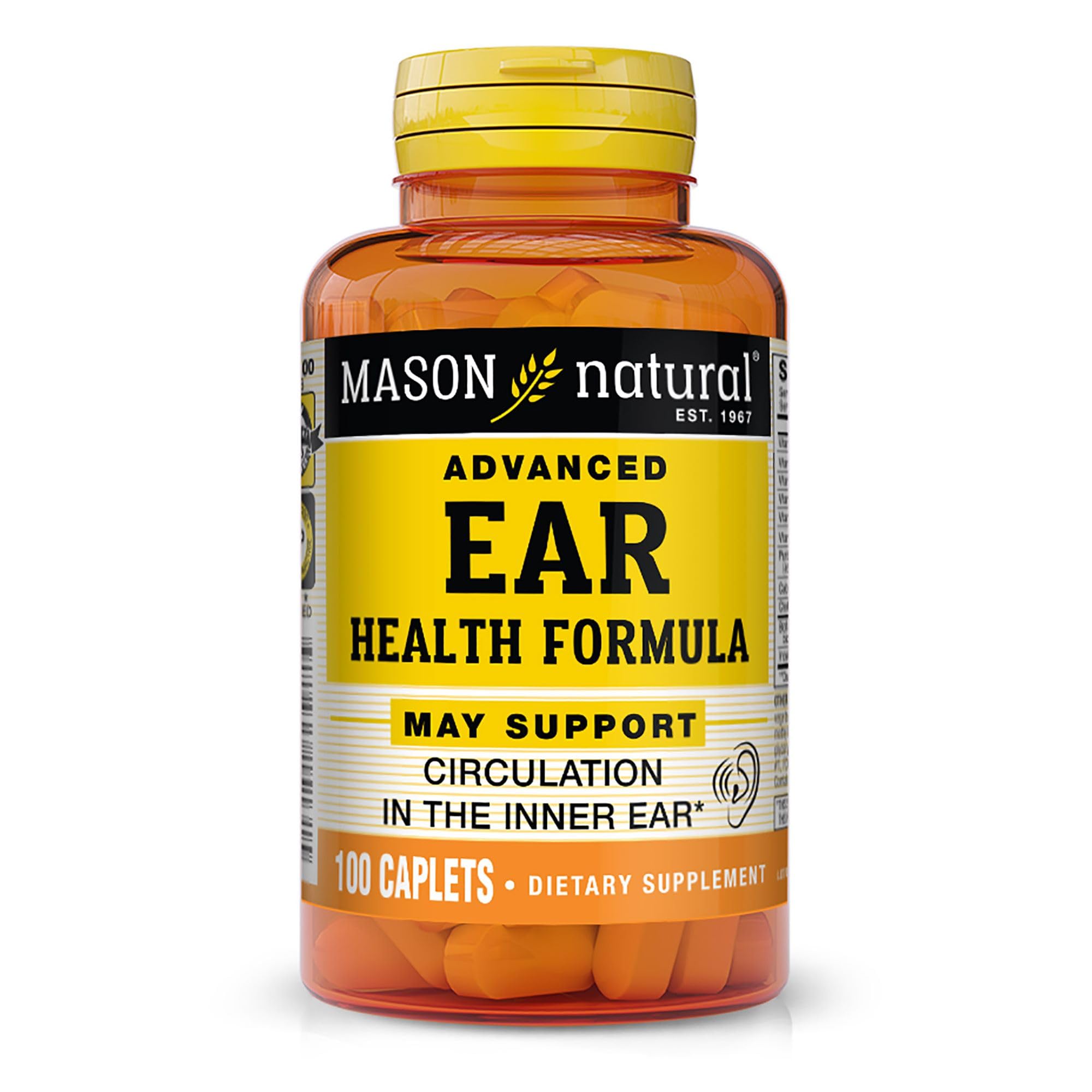 MASON NATURAL Advanced Ear Health Formula - Supports Healthy Circulation in The Inner Ear, Ringing Ears Relief, 100 Caplets