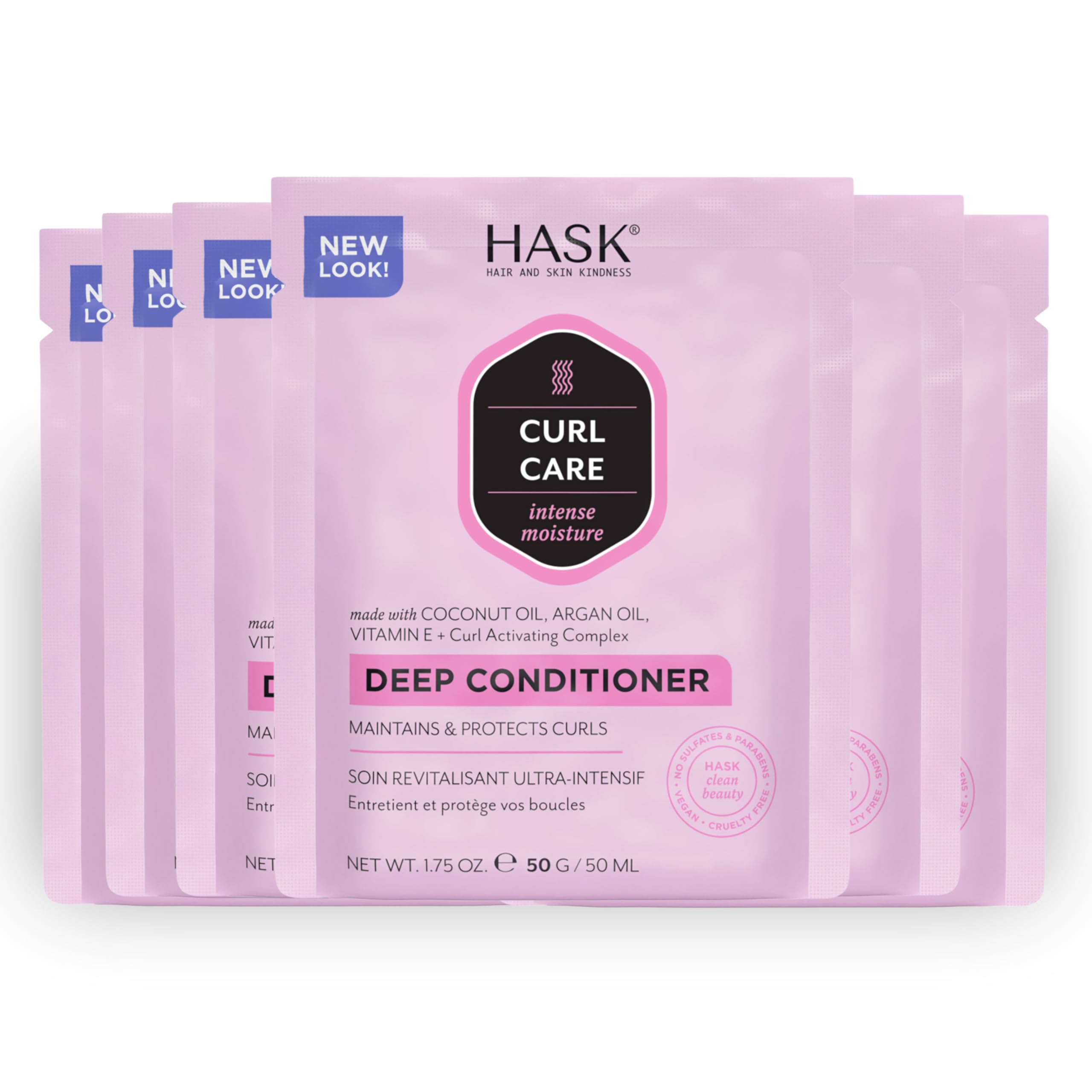 HASK CURL CARE Deep Conditioner Treatments for curly hair- vegan formula, cruelty free, color safe, gluten-free, sulfate-free, paraben-free - Pack of 6