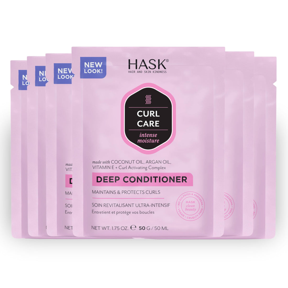 HASK CURL CARE Deep Conditioner Treatments for curly hair- vegan formula, cruelty free, color safe, gluten-free, sulfate-free, paraben-free - Pack of 6