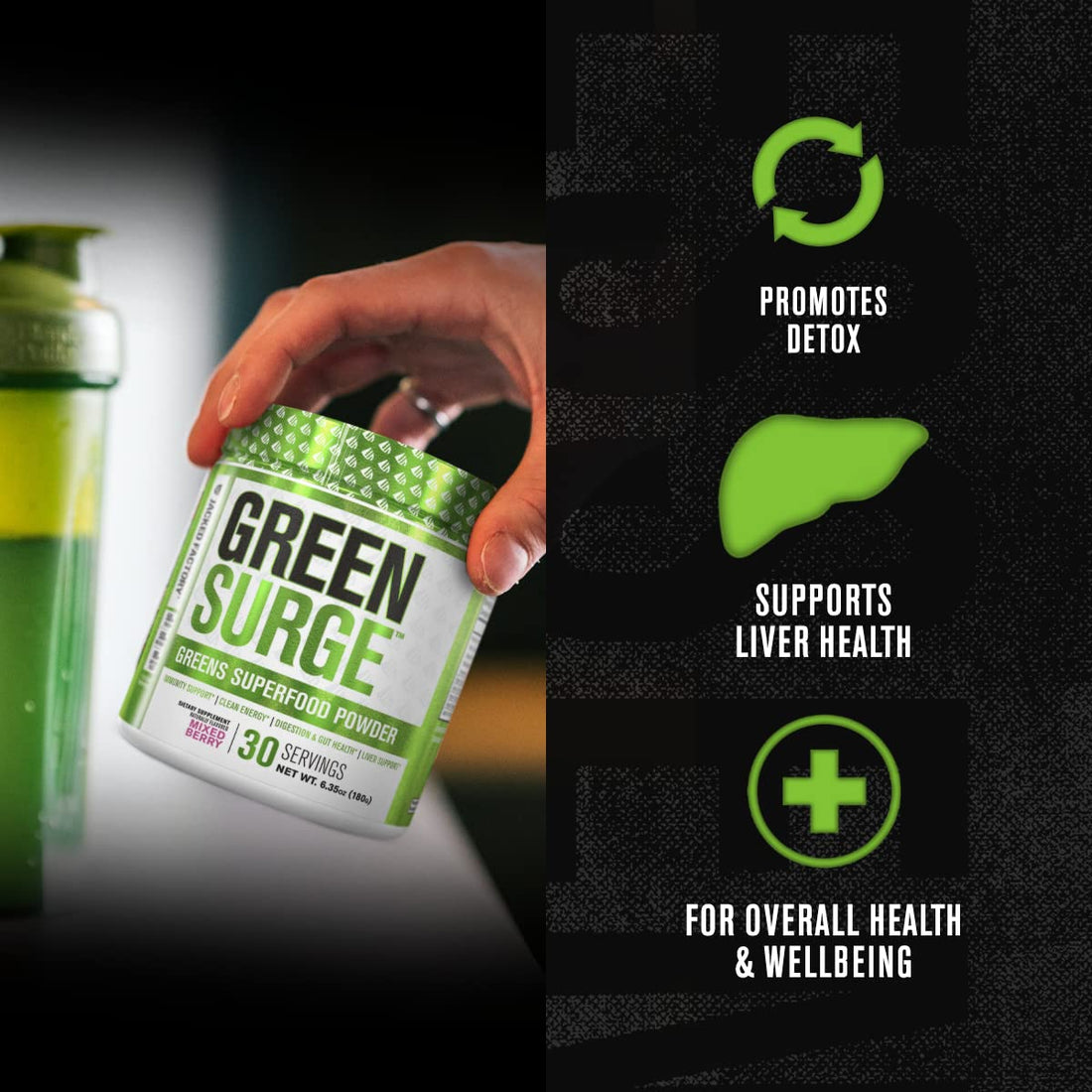 Jacked Factory Green Surge Green Superfood Powder - Keto Friendly Greens Drink w/Spirulina, Wheat & Barley Grass, Organic Greens - Green Tea Extract, Probiotics & Digestive Enzymes - Mixed Berry