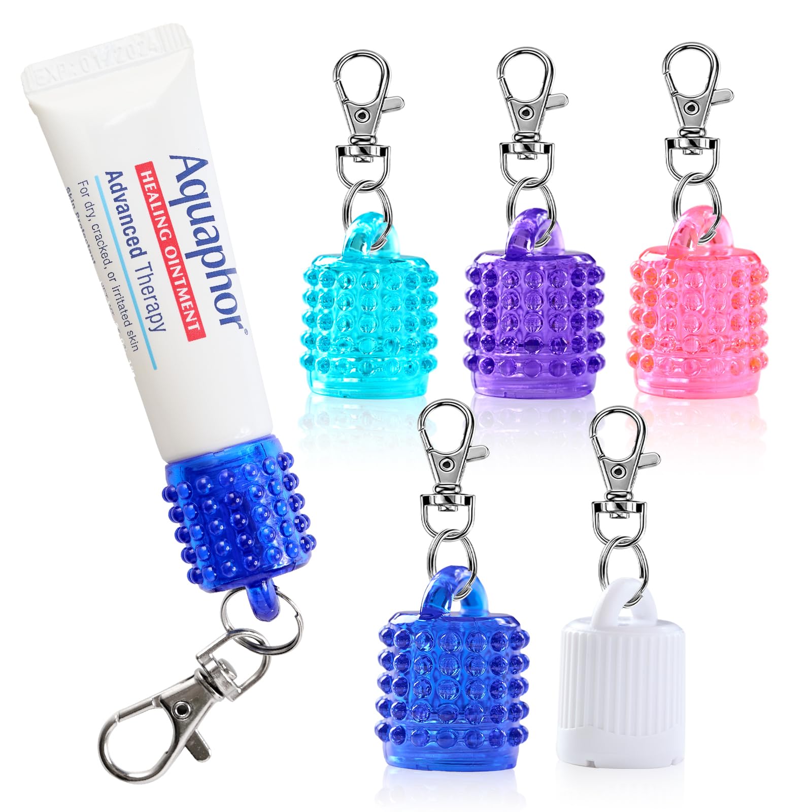 Keychain Cap Compatible with Aquaphor HEALING OINTMENT .35 0Z.(10g) - Replacement Cap with Stopper, Lip Balm Holder for Lanyard or Bag, Lip Gloss Keychain for Women&Moms
