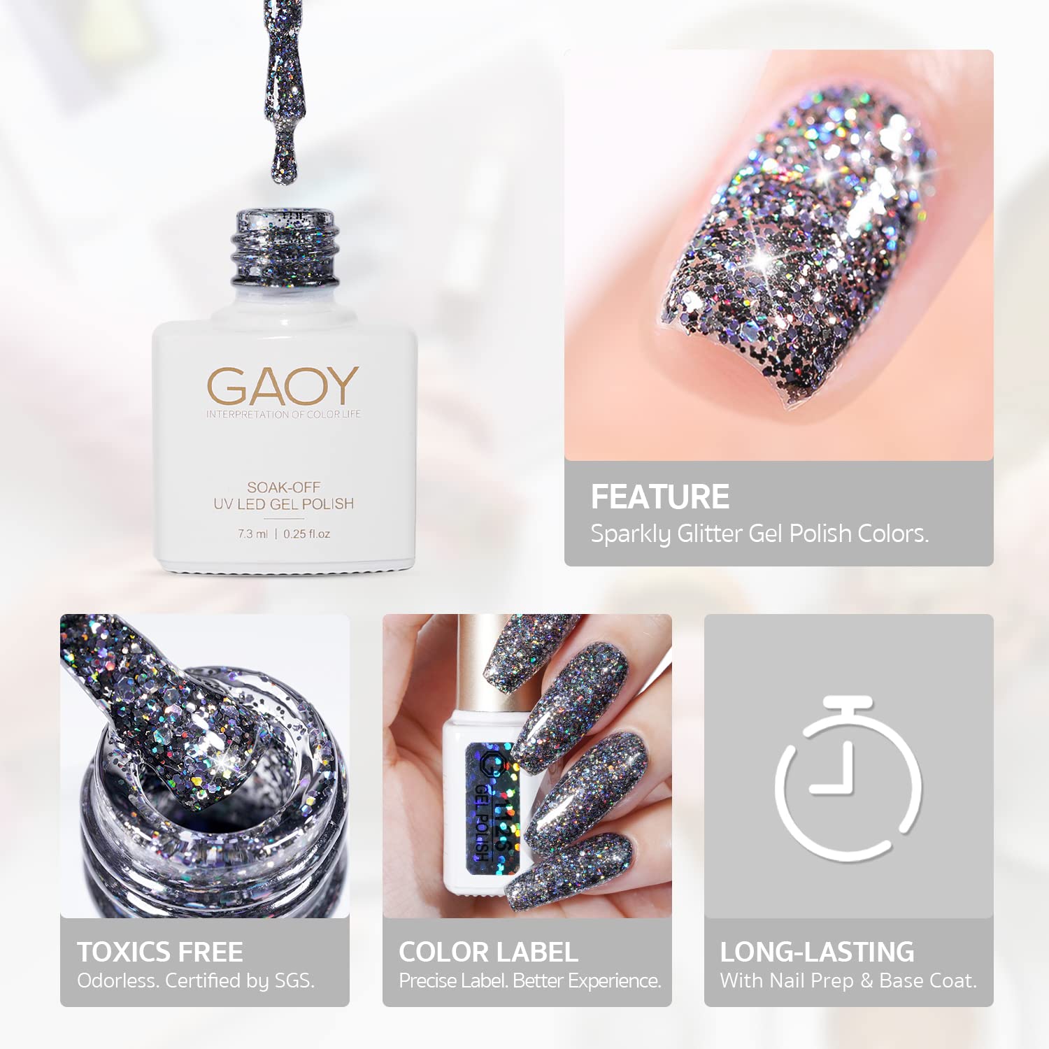 GAOY Glitter Ruby Gel Nail Polish Set of 6 Colors Including Sparkly Shiny Red Black Pink Gel Polish Kit UV LED Soak Off Nail Polish Home DIY Manicure Nail Salon Varnish