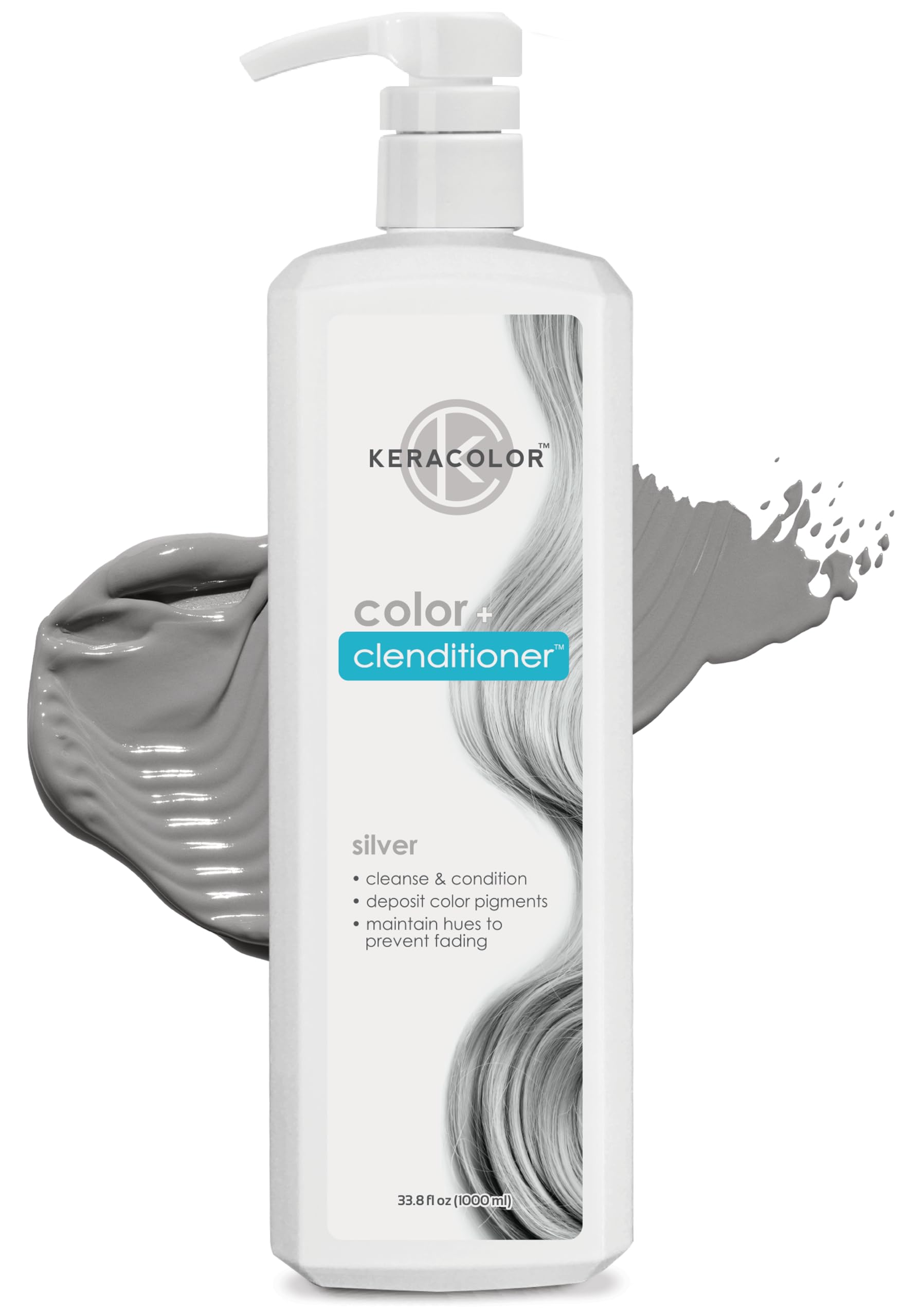 Keracolor Clenditioner SILVER Hair Dye - Semi Permanent Hair Color Depositing Conditioner, Cruelty-free, 33.8 Fl. Oz.
