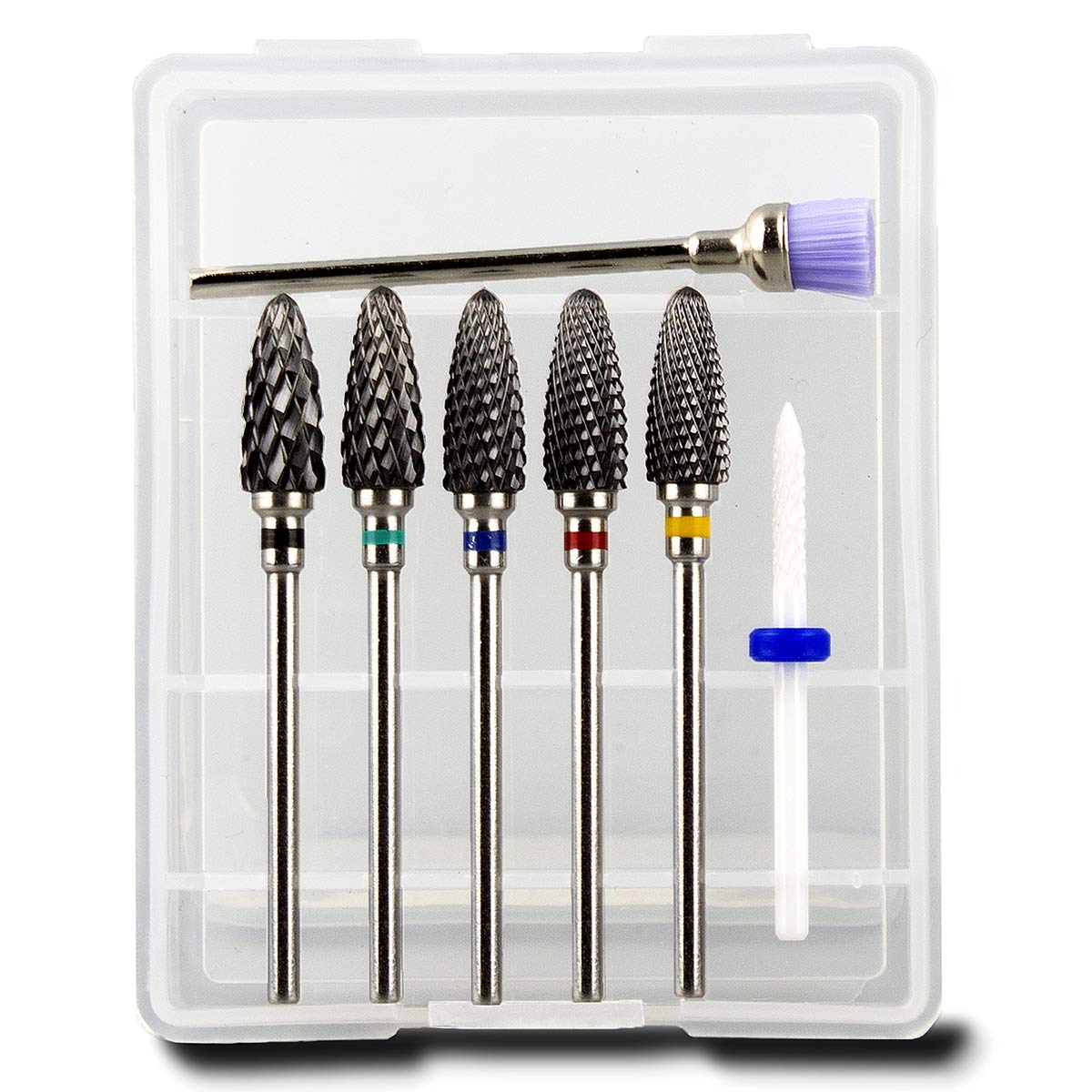 Feecy Nail Drill Bits Set Ceramic for Acrylic Nails Gel Polish Professional, 3/32 Inch Efile Nail Drill Bits Kit for Cuticle Manicure Pedicure Nail Art Tools with Holder, 7pcs (S07-B3u)