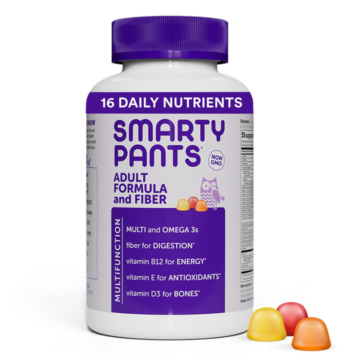SmartyPants Fiber Supplement & Multivitamin for Men & Women: Multivitamin Fiber Gummies with Vitamin D3, C, Vitamin B12, B6, A, K & Zinc, Omega 3 Fish Oil (EPA/DHA), Biotin, 180 Count (30 Day Supply)