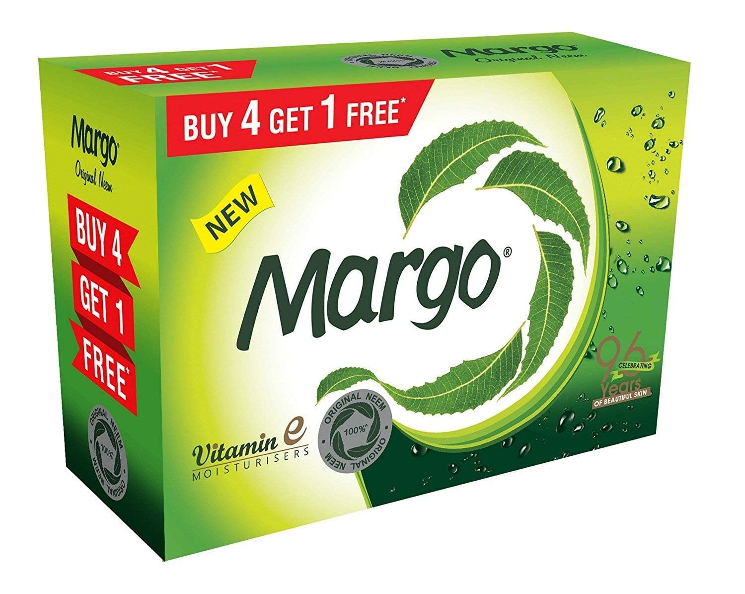 Margo Original Neem Soap 100g X 5, 500 gram | With Goodness of 1000 Neem Leaves | Infused with Vitamin E for moisturising