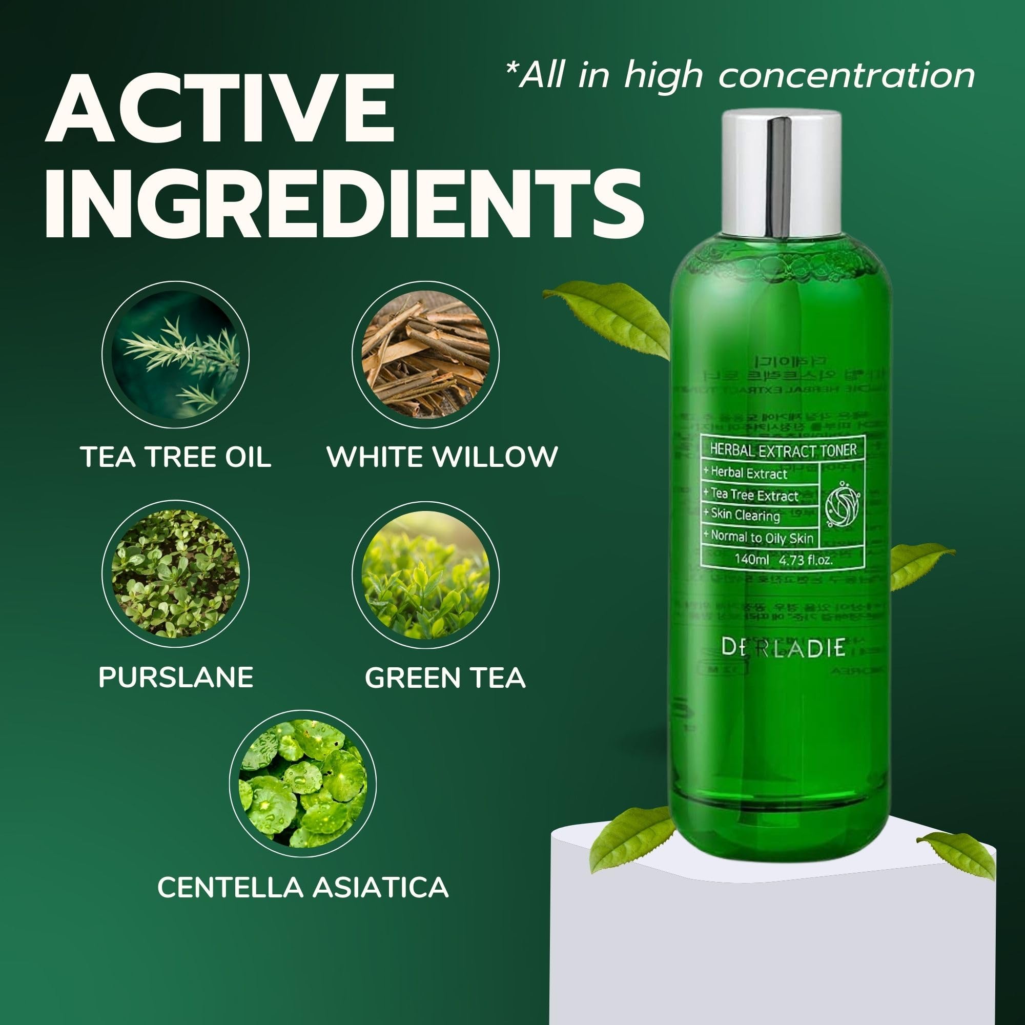 Toner for Oily and Sensitive Skin DERLADIE Herbal Extract Toner 140ml