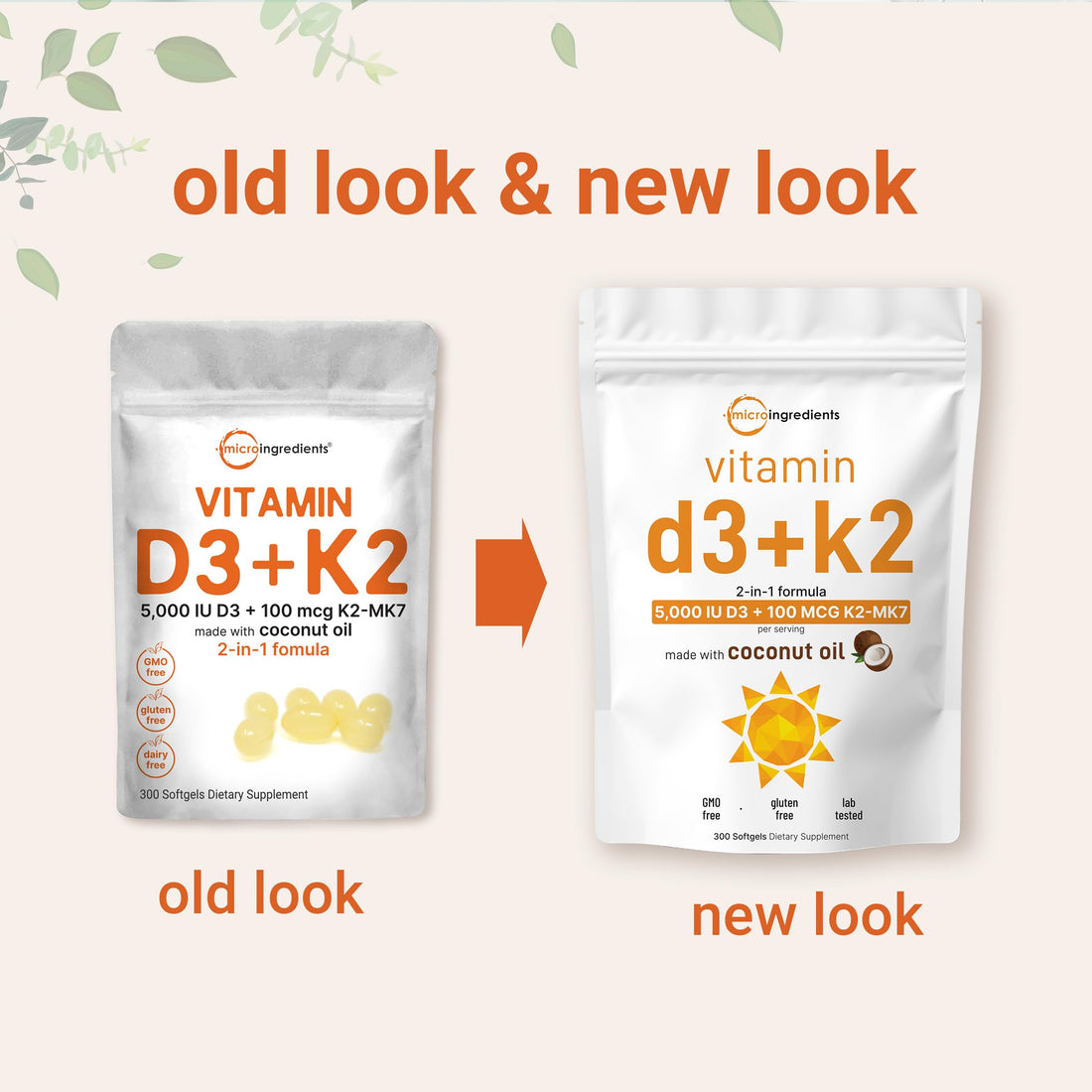 Micro Ingredients Vitamin D3 5000 IU Plus K2 (MK-7) 100 mcg, 300 Virgin Coconut Oil Softgels | 2 in 1 Vitamins D & K Complex | Supports Calcium Absorption, Bone, Immune, & Heart Health