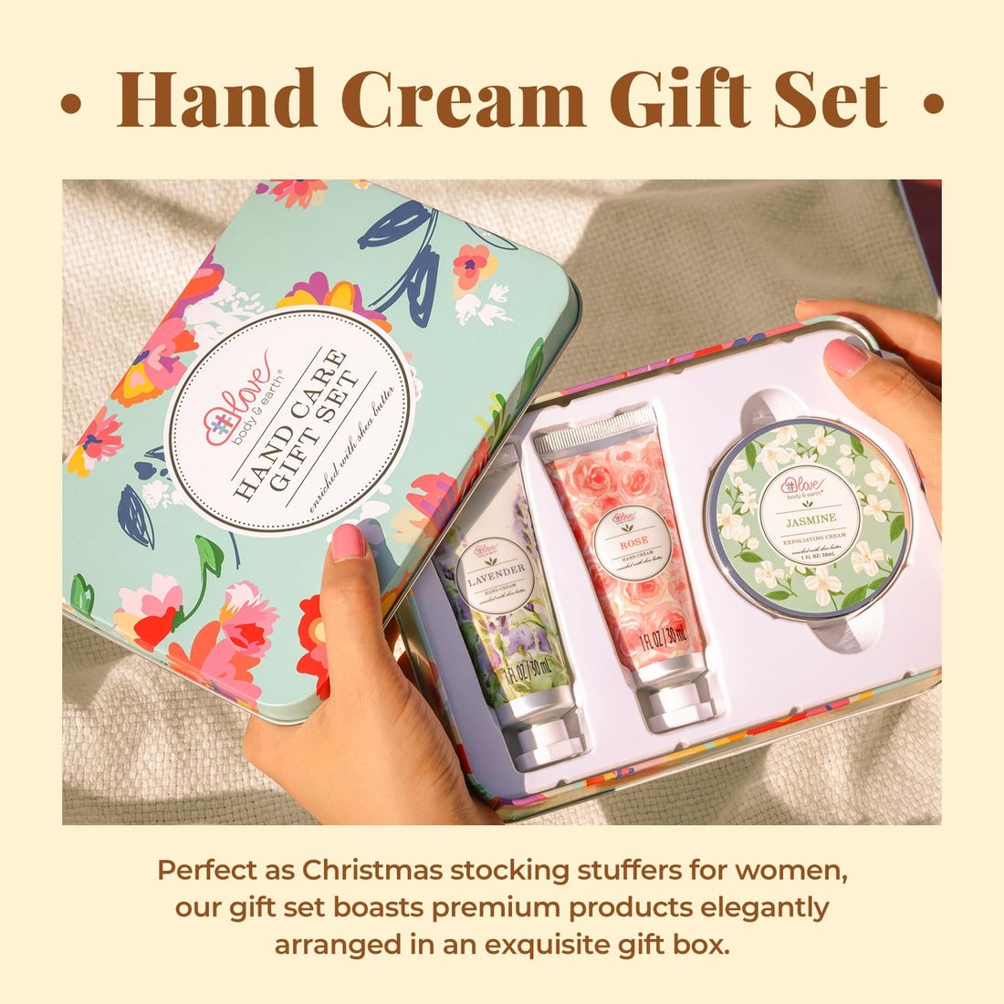 Hand Care Gift Set for Women - Travel Size Gift Set, Hand Cream Kit with Rose Hand Lotion, Jasmine Exfoliating Cream, Repair&Moisture Extra Dry Hands, Gift Set for Women Gift Ideas for Christmas