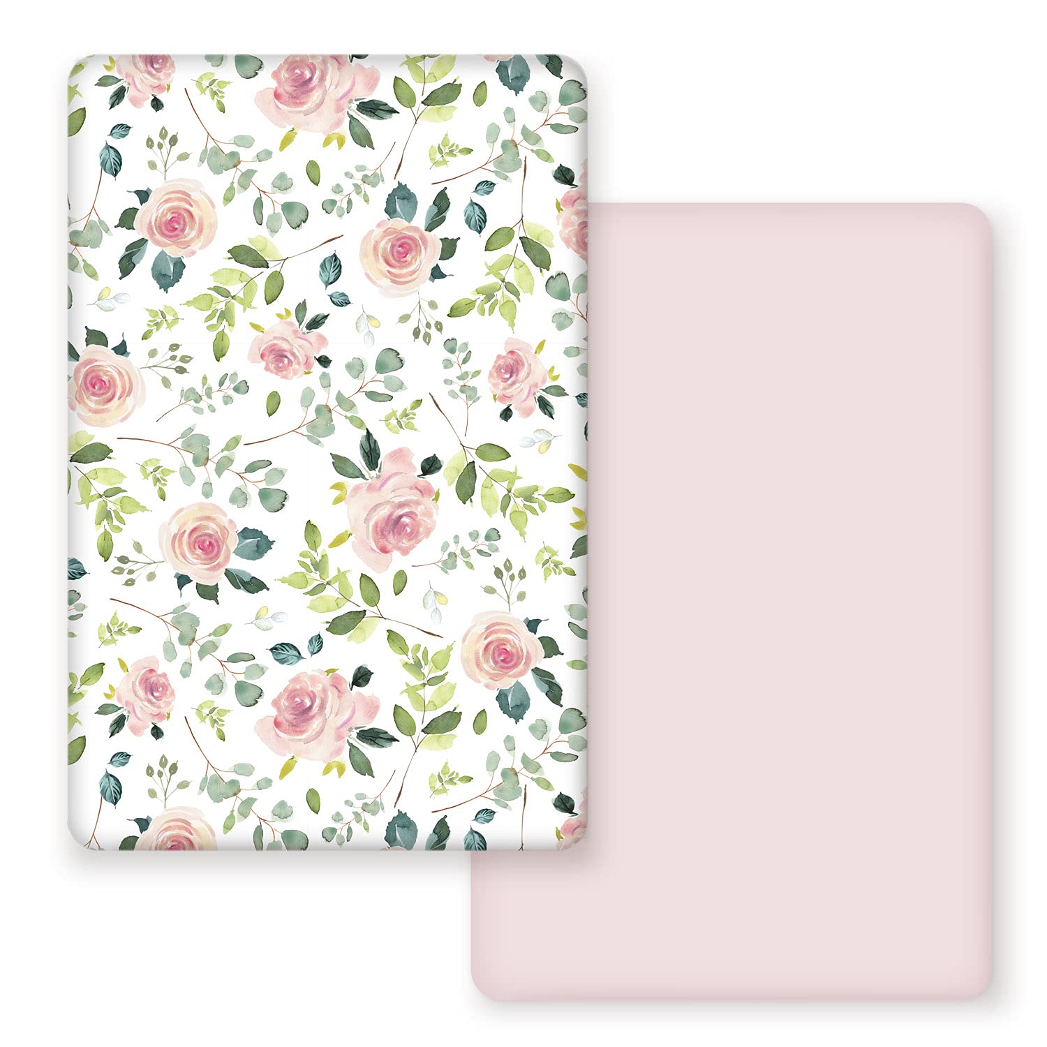 GRSSDER Stretchy Ultra Soft Jersey Knit Fitted Pack n Play Sheets Set 2 Pack, Portable/Mini Crib Sheets, Snug and Safe Playards Sheet for Baby, Pink Rose Stylish Print