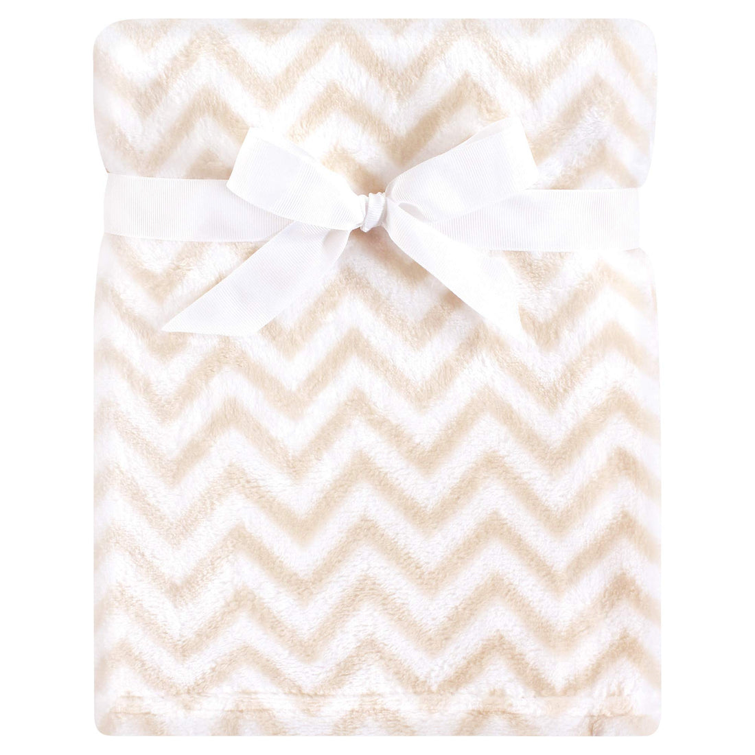 Hudson Baby Unisex Baby Silky Plush and Coral Fleece Blanket, Tan Chevron, 30x40 inches