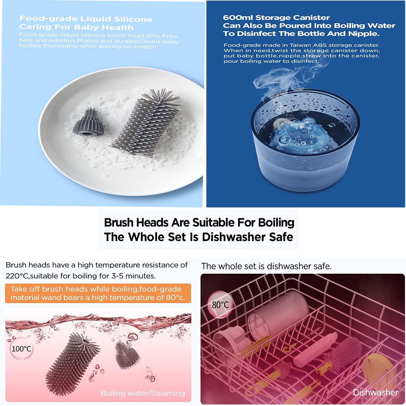 Travel Baby Bottle Drying Rack with Bottle Cleaning Brush Set and Bottle Dryer,Baby Bottle Brush,Nipple Brush and Straw Brush for Baby Bottle Cleaning,Yellow