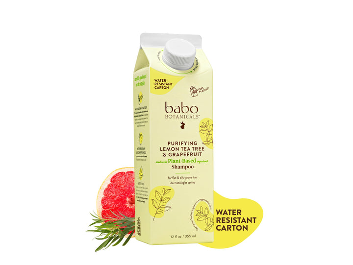 Babo Botanicals Purifying Lemon Tea Tree & Grapefruit Shampoo – For Flat, Oily Prone Hair – Add body & shine - Passion Fruit Ferment for scalp - Water-Resistant Carton w. 80% Less Plastic – Vegan