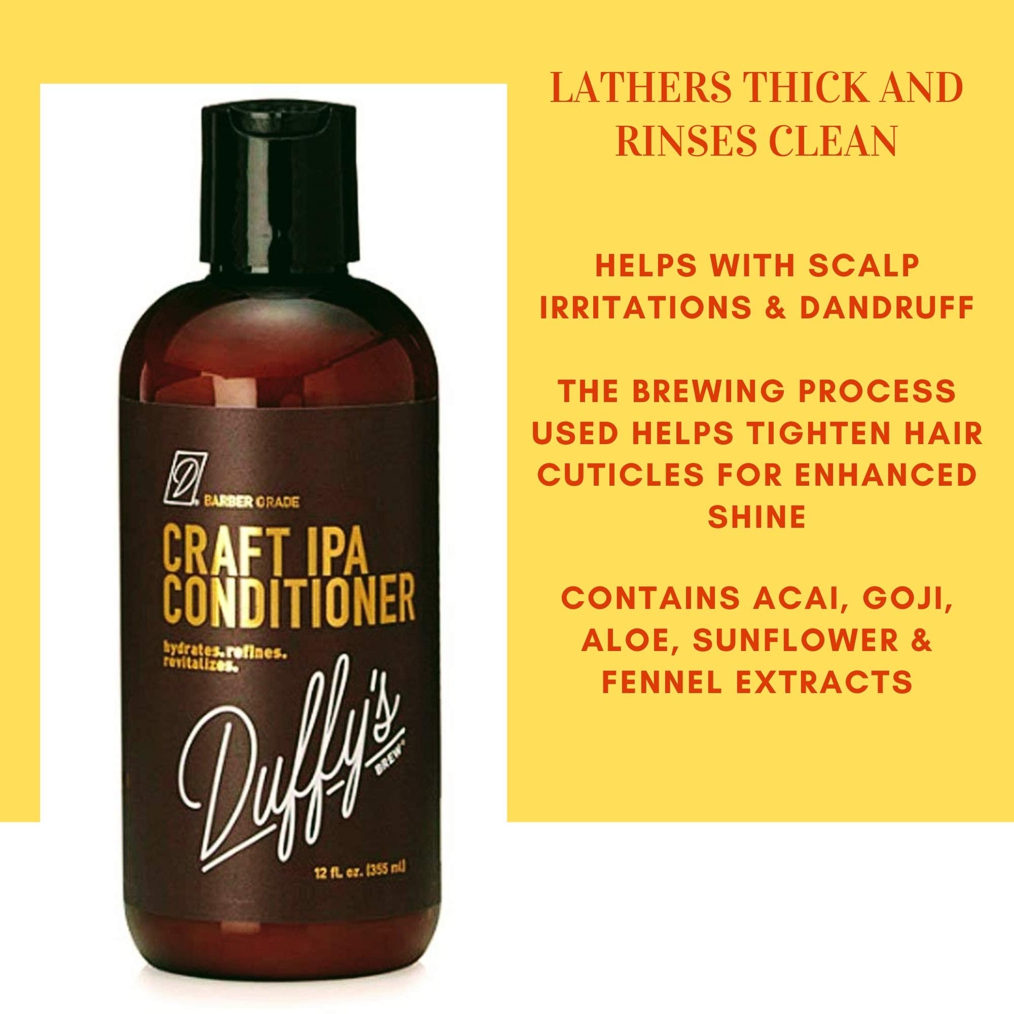 Duffy's Brew Premium IPA Craft Beer Conditioner - 12oz. Sulfate, Paraben & Phthalate Free. 100% Vegan. Moisturizes, Nourishes, Seals, Protects & Color Safe … (12 fl oz)
