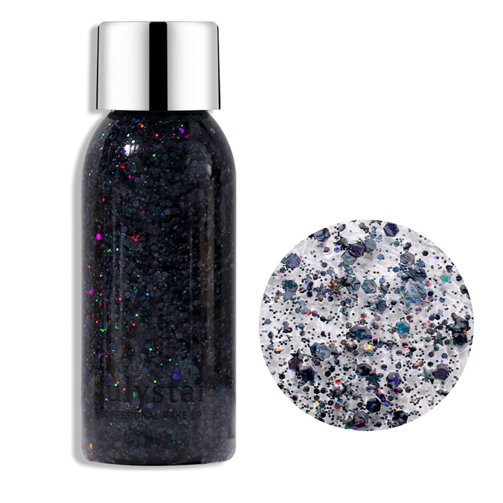 MEICOLY Black Body Glitter Face Glitter,Sparkling Chunky Glitter Hair Glitter,Halloween Face and Body Glitter,Intense Glitter Makeup Glitter Paint,Festival Body Glitter Gel for Women
