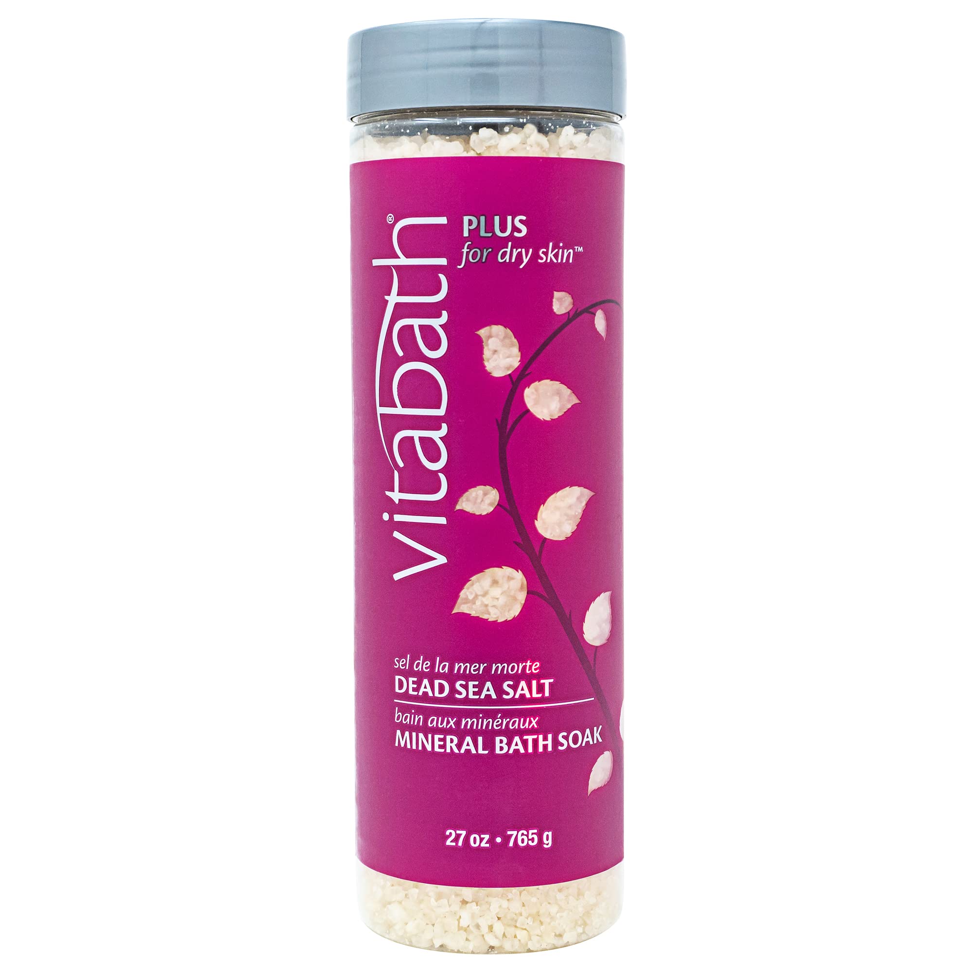 Vitabath Plus for Dry Skin Mineral Bath Soak Infused with Jasmine, Violet & White Musk - Muscle Relaxing Sea Salts & Skin Moisturizing Oils - Cruelty-Free - 27 oz