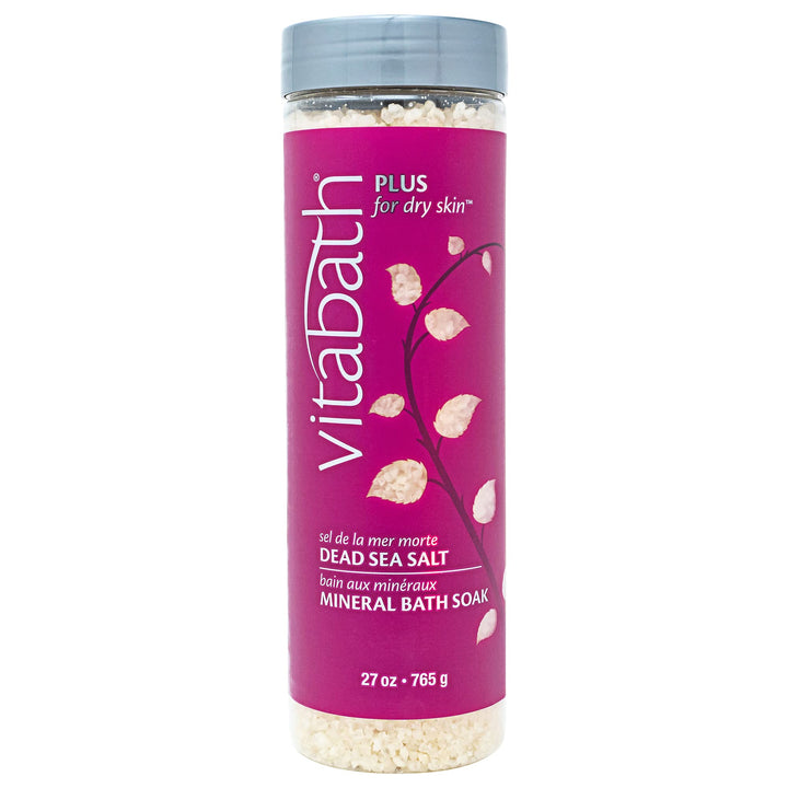 Vitabath Plus for Dry Skin Mineral Bath Soak Infused with Jasmine, Violet & White Musk - Muscle Relaxing Sea Salts & Skin Moisturizing Oils - Cruelty-Free - 27 oz