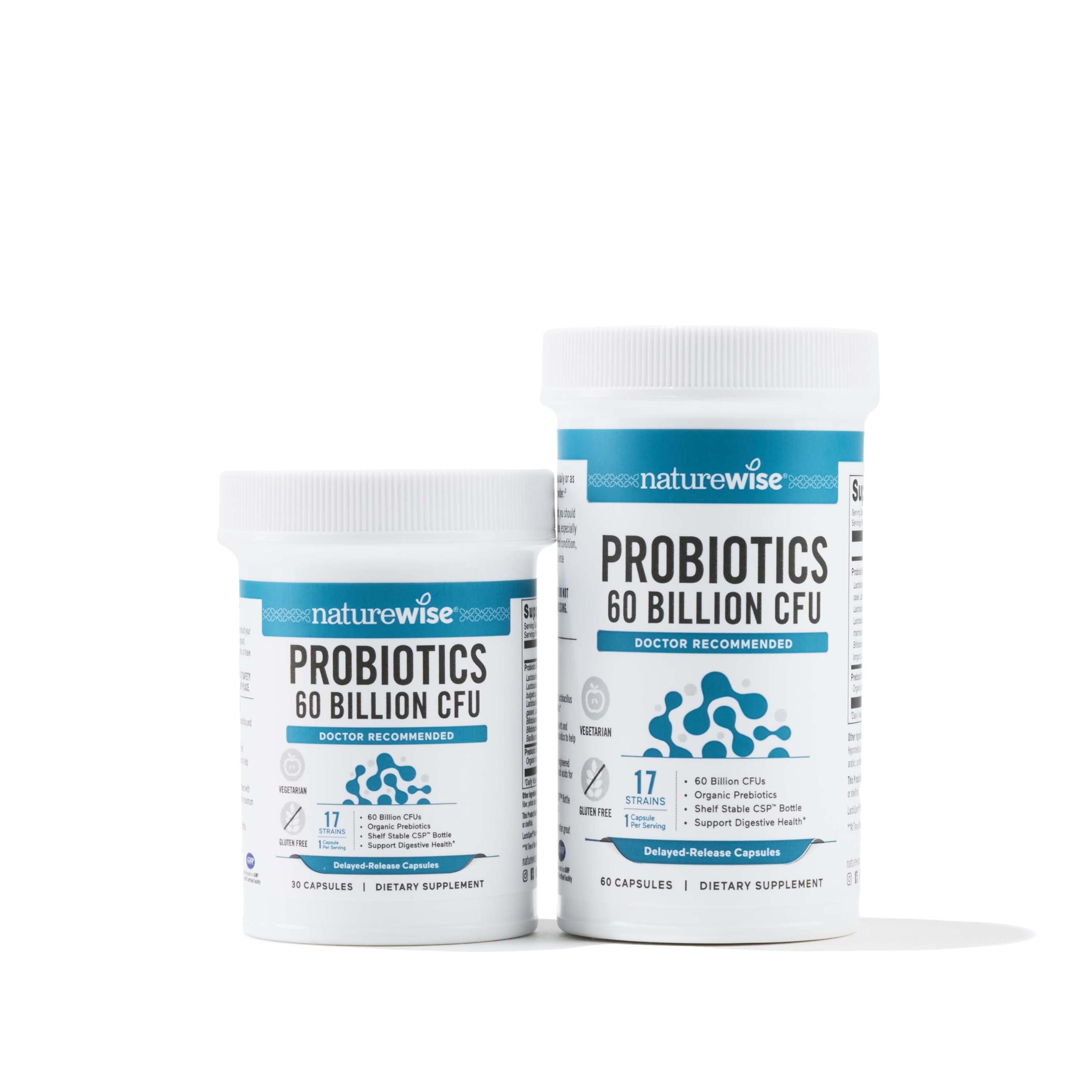 NatureWise Probiotics 60 Billion CFU - 17 Strains + Organic Prebiotics - Immune, Digestive & Gut Health Support for Women & Men - Vegetarian, Gluten-Free, Non-GMO - 60 Capsules[2-Month Supply]