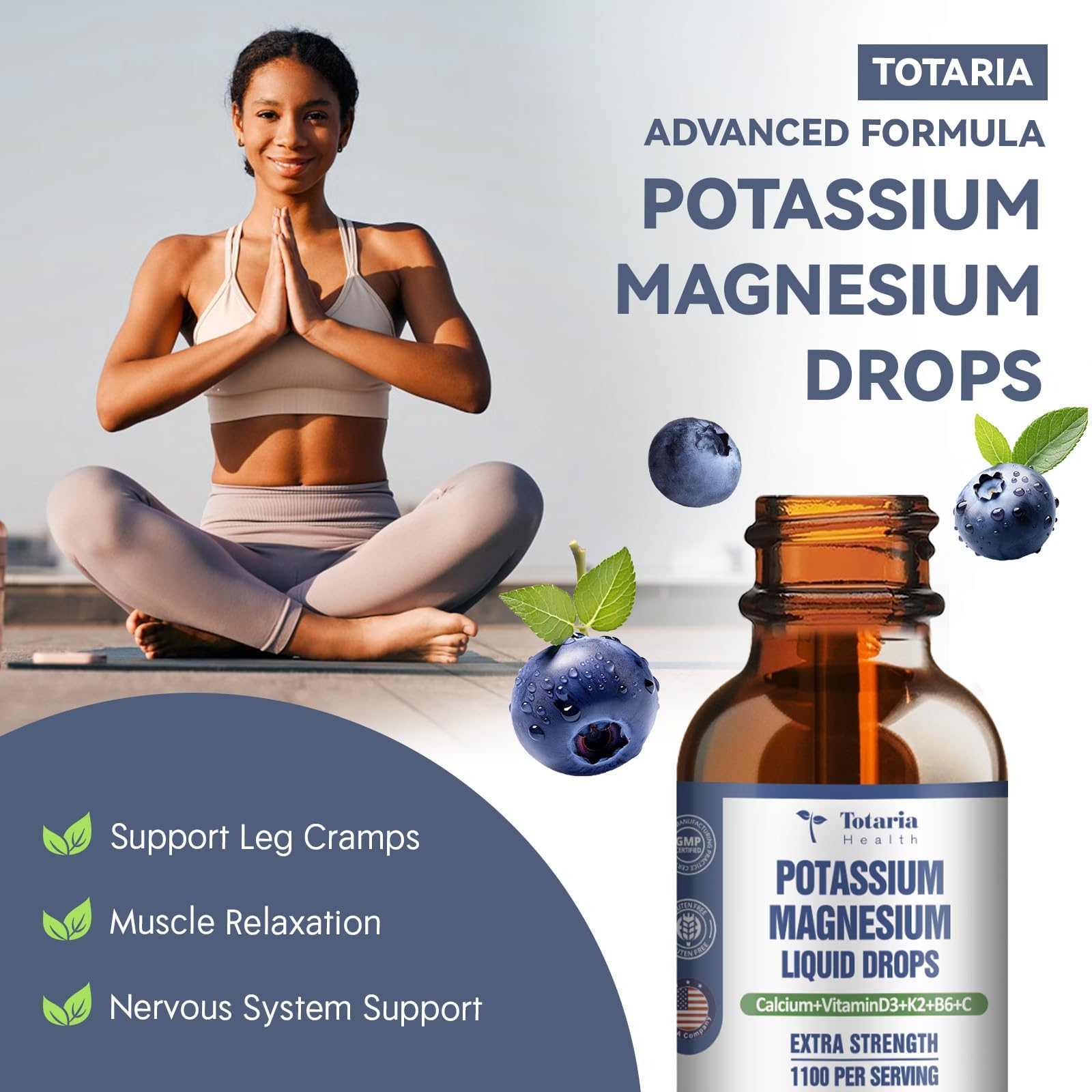 (2 Packs) Potassium Magnesium Supplement Liquid Drops - 200mg Potassium & 600mg Triple Complex Magnesium Glycinate Liquid Citrate Oil High Absorption Potasio Support Bone, Muscle, Leg Cramps