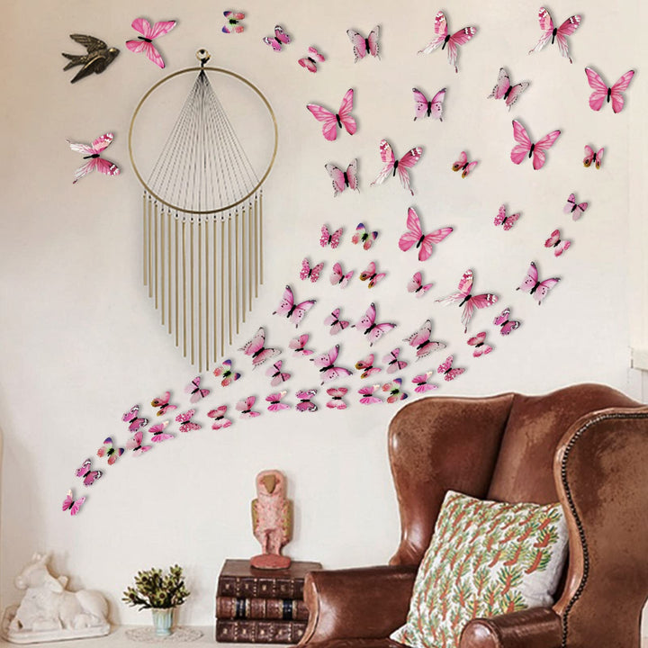 Ewong 3D Butterfly Wall Stickers Arts Decor Crafts for Kids Girls, Home Decorations for Living Room Baby Bedroom Bathroom Nursery Classroom Office Decals 60PCS (60 Pink)