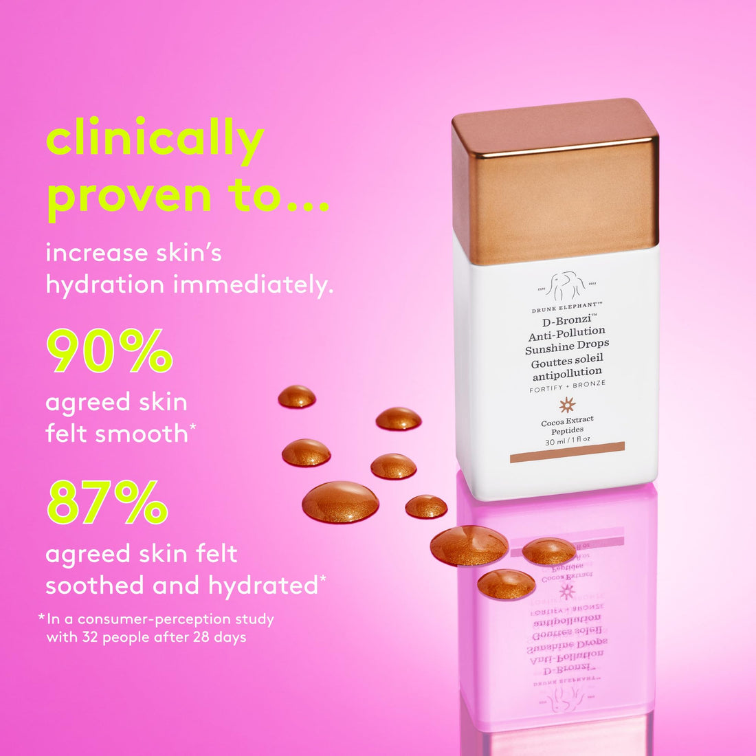 Drunk Elephant D-Bronzi Antipollution Sunshine Serum. Replenishing Face and Body Bronzing Serum for Fine Lines and Wrinkles (1 Ounce)