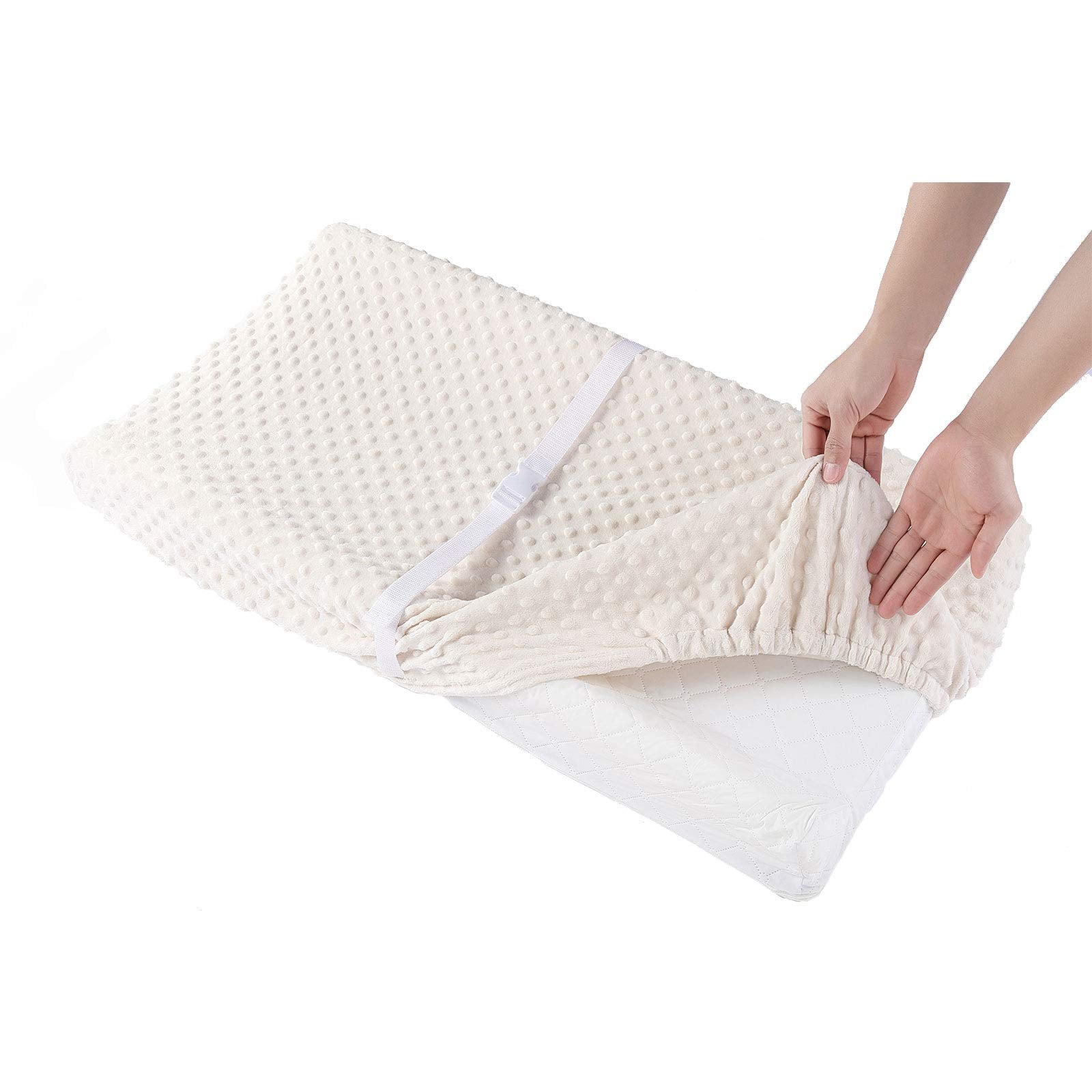 QUENESS Baby Changing Pad Cover, Super Soft Plush Dot Diaper Changing Table Covers for Baby Girls and Boys, Ultra Comfortable, Safe for Babies, Fit 32/34'' x 16 Pad (Beige)