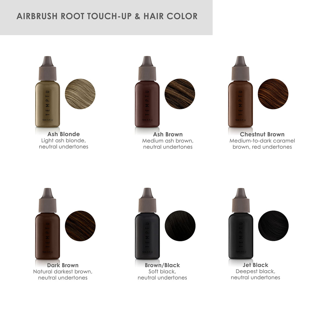 Temptu Airbrush Root-touch Up & Hair Color Ash Brown, 0.5 Fl Oz