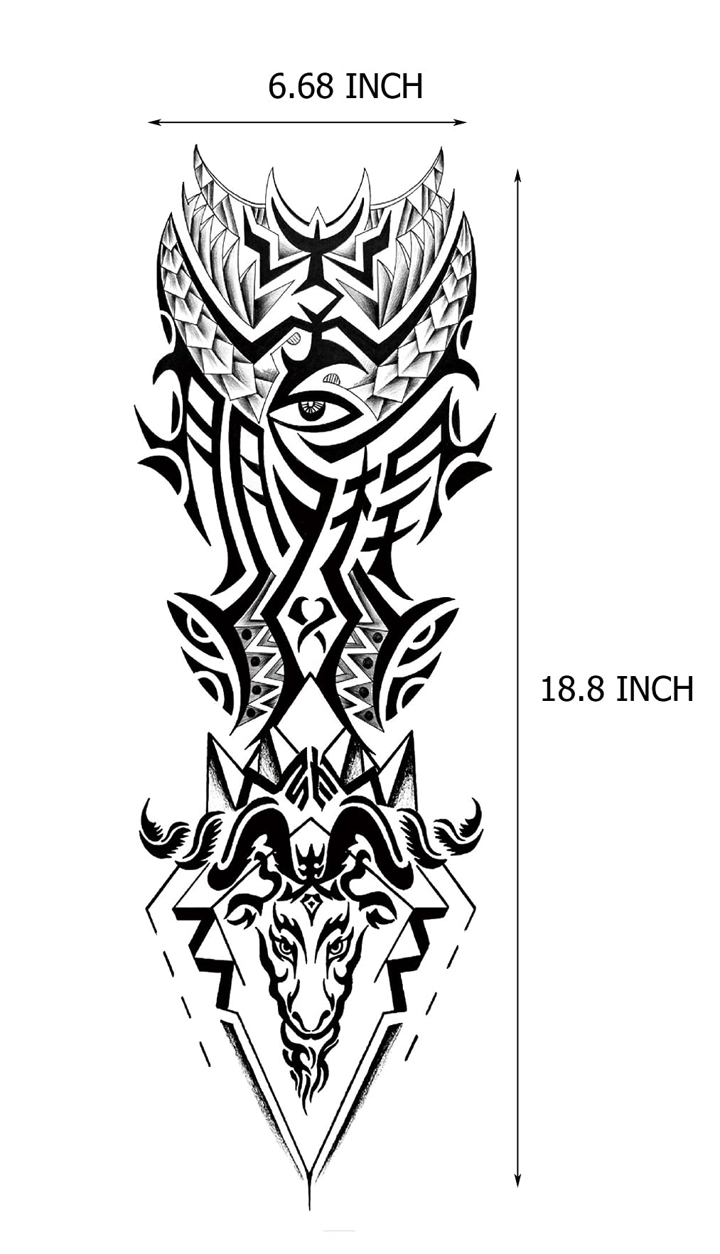 Kotbs 6 Sheets Large Tribal Totem Temporary Tattoo Sleeves for Men, Waterproof Black Totem Realistic Full Temporary Tattoos for Women Adults