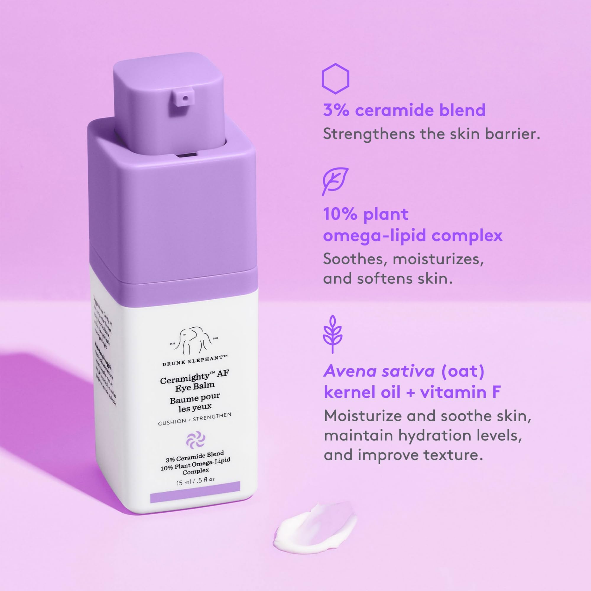 Drunk Elephant Ceramighty AF Eye Balm - 15 ml/.5 fl oz - Moisturizing Eye Cream - Clean Clinical Skincare - Cruelty-Free - Dermatologist-Tested - Free of Essential Oils, Silicones, and Fragrance