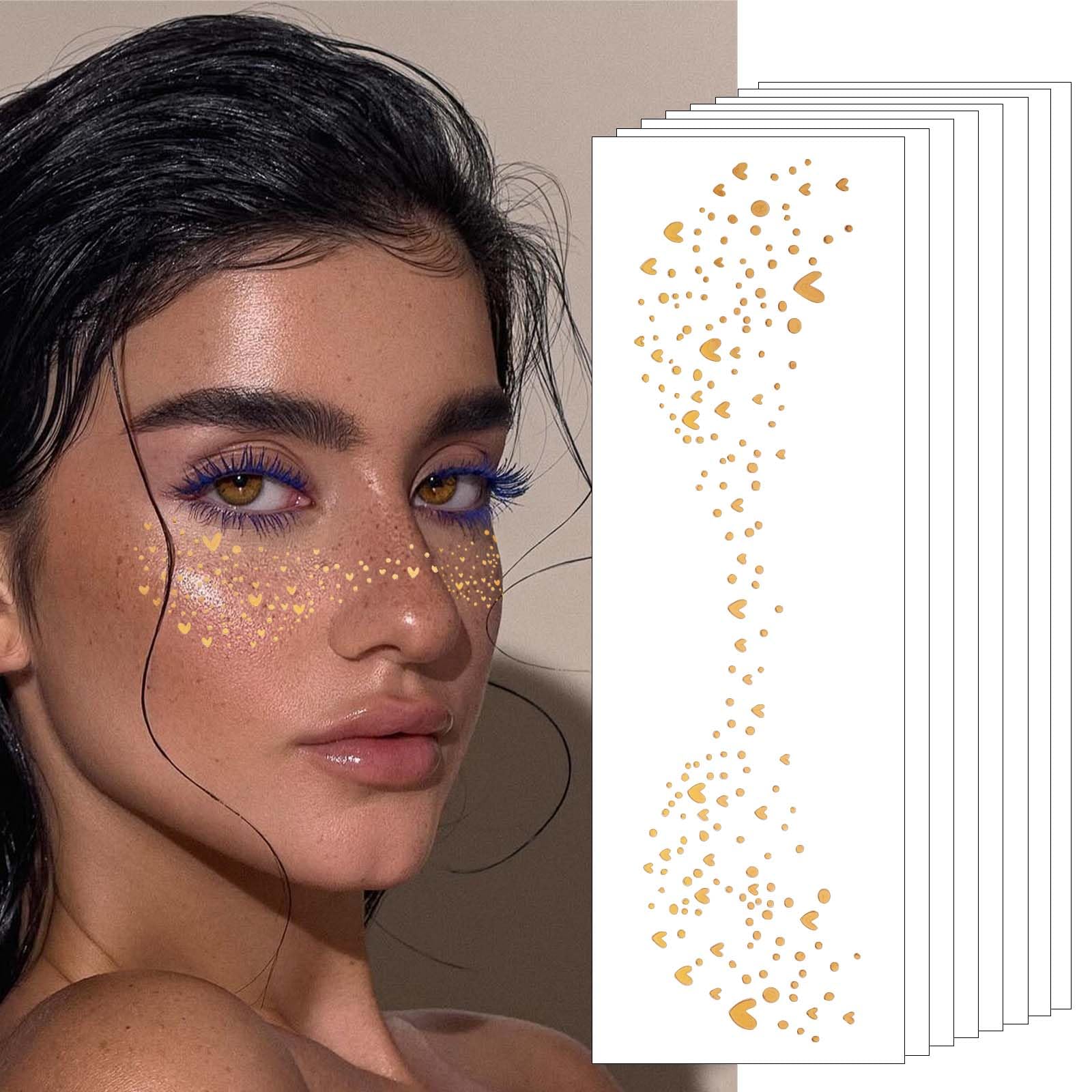 Makeup Patches - Gold Glitter Freckles Face Tattoo - Cosmetic Glitter For Face - Faux Freckles Waterproof - Temporary Tattoos- Cute Glitter Makeup Accessories for Women - 8 Pcs