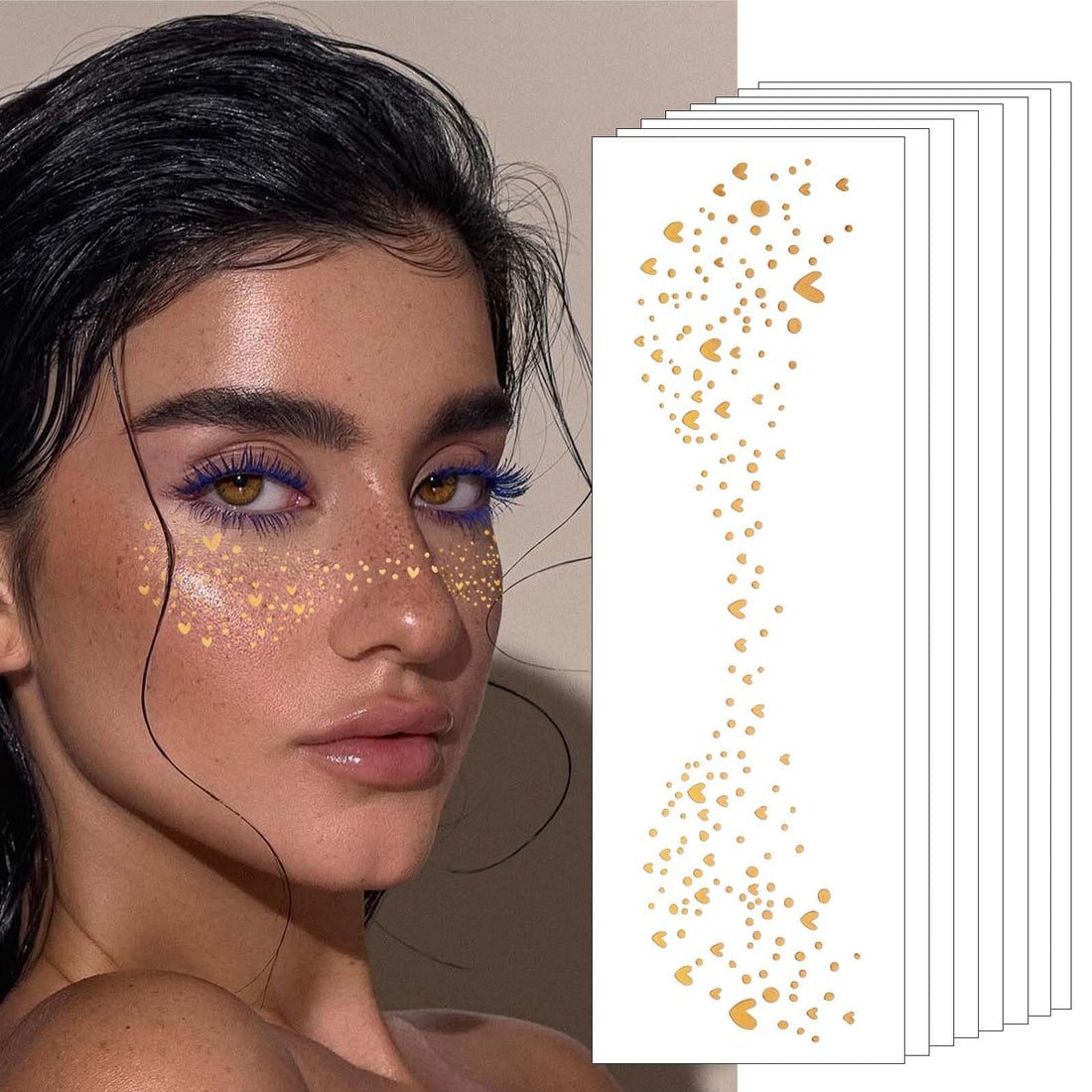 Makeup Patches - Gold Glitter Freckles Face Tattoo - Cosmetic Glitter For Face - Faux Freckles Waterproof - Temporary Tattoos- Cute Glitter Makeup Accessories for Women - 8 Pcs