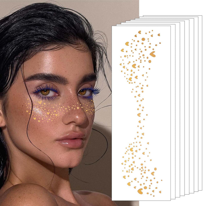 Makeup Patches - Gold Glitter Freckles Face Tattoo - Cosmetic Glitter For Face - Faux Freckles Waterproof - Temporary Tattoos- Cute Glitter Makeup Accessories for Women - 8 Pcs