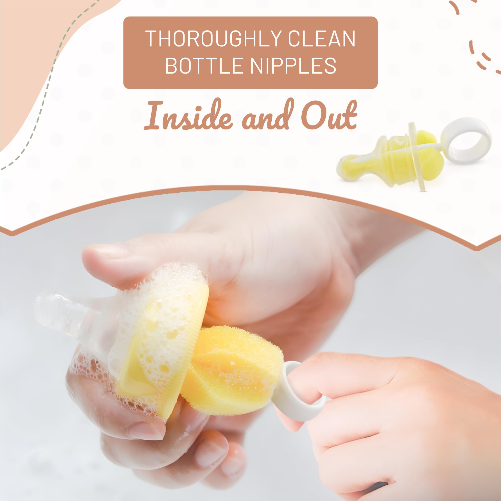 MoomooBaby Triple Baby Bottle Cleaner Brush Set - Includes Baby Bottle Brush Cleaner, Nipple Brush & Straw Cleaning Brush - Eco-Conscious Plastic Handle with Non-Slip Grip, Replaceable Sponges - Green