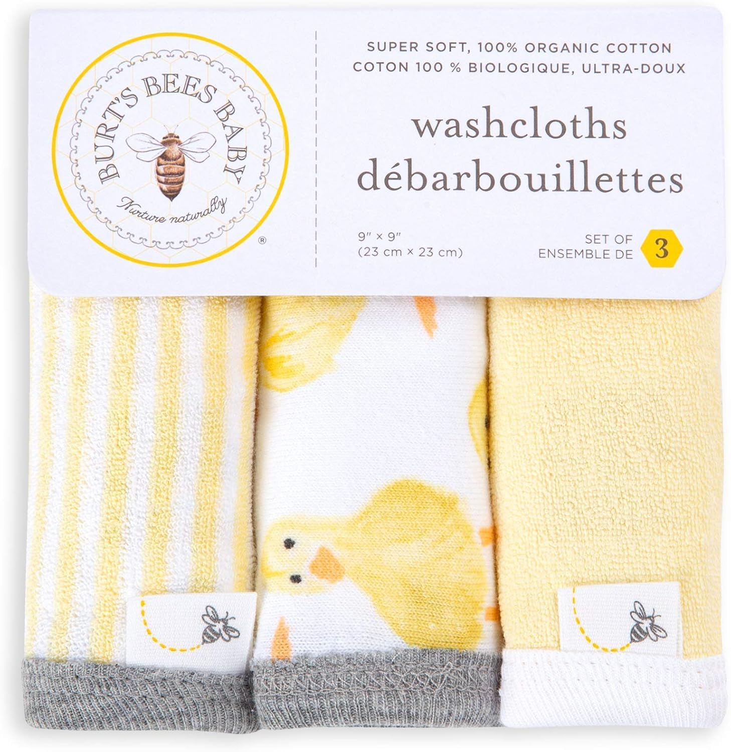 Burt's Bees Baby Infant Washcloths, 100% Organic Cotton, Soft and Super Absorbent Knit Terry Wash Cloth - 3 Pack Set
