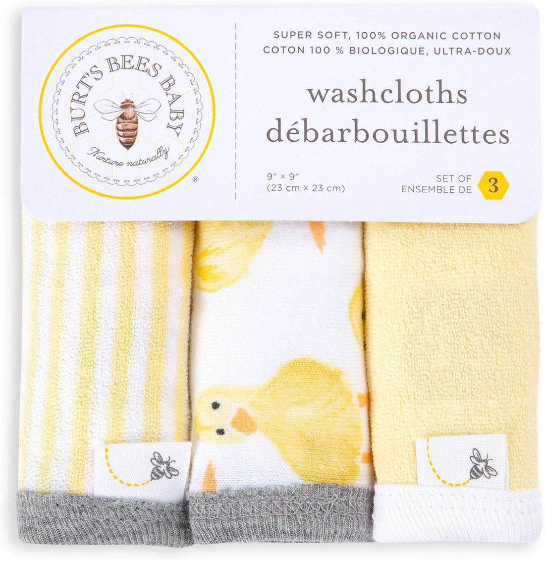 Burt's Bees Baby Infant Washcloths, 100% Organic Cotton, Soft and Super Absorbent Knit Terry Wash Cloth - 3 Pack Set