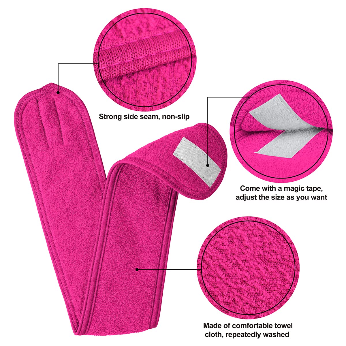 3 Pack Makeup Headband, Denfany Ultra Soft Adjustable Spa Facial Headbands Terry Cloth Stretch Make Up Wrap for Face Washing, Bathing, Showers (Rose Red)