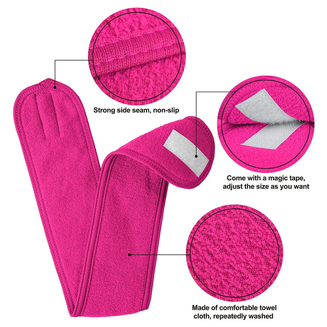 3 Pack Makeup Headband, Denfany Ultra Soft Adjustable Spa Facial Headbands Terry Cloth Stretch Make Up Wrap for Face Washing, Bathing, Showers (Rose Red)