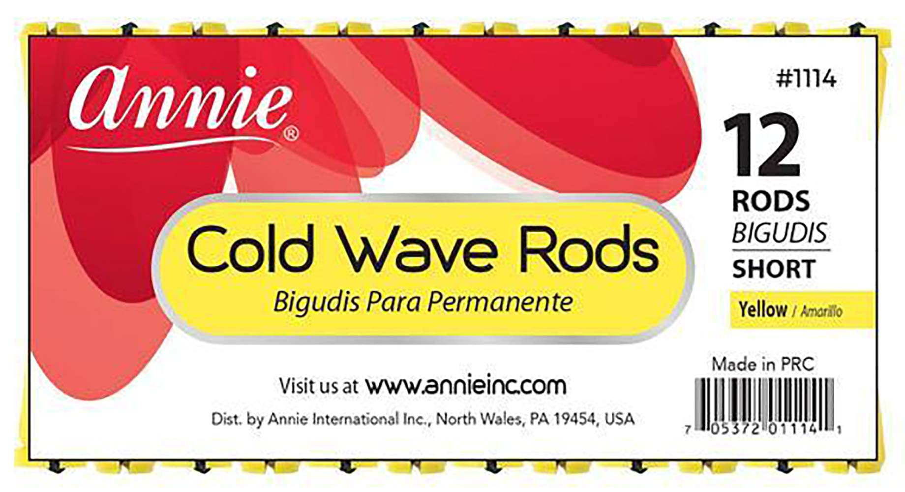 Annie Short Cold Wave Rods with Rubber Band for Hair Curling and Perm Styling - Yellow - Set of 3 Packs of 12 (36 Pieces)
