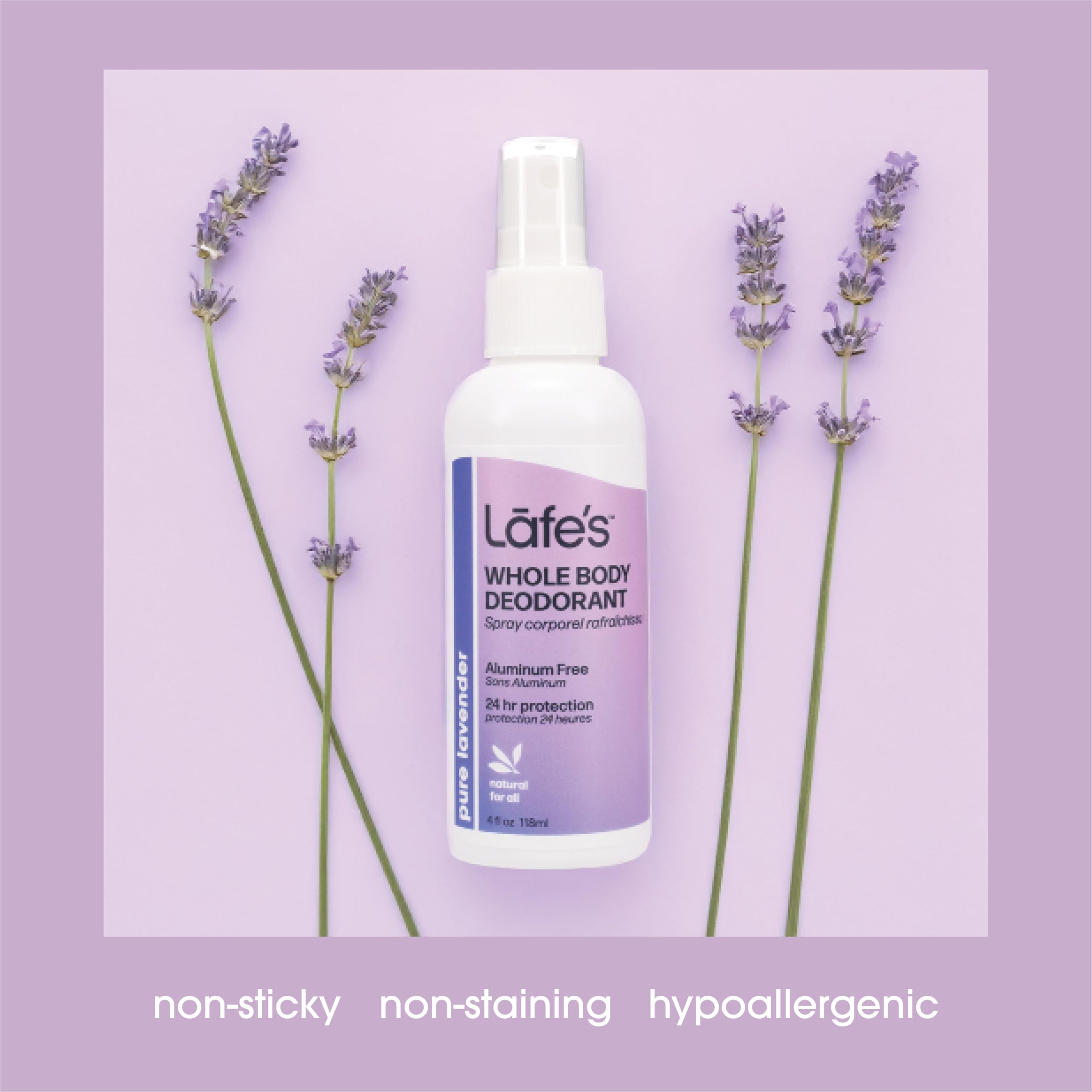 Lafe's Natural Deodorant | 4 Ounce Whole Body Non-Aerosol Deodorant Spray | Aluminum, Paraben, & Baking Soda Free | Pure Lavender